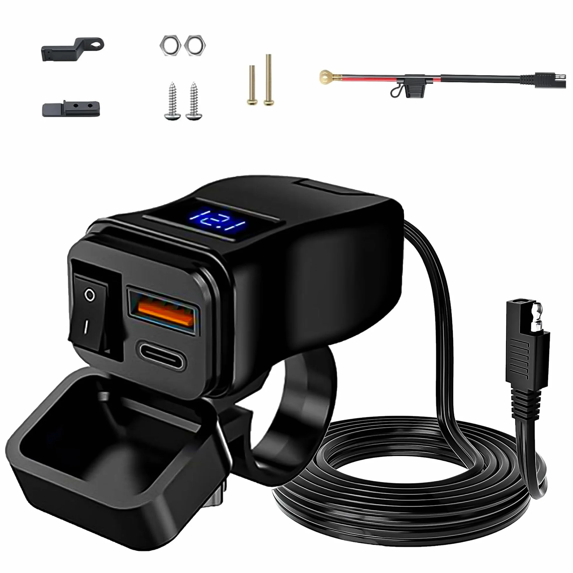 Wodoodporny port USB do motocykla: ładowarka motocyklowa USB 12V/24V QC3.0 podwójny port USB 18 W + 30 W z przełącznikiem ON/OFF do telefonu komórkowego tabletu