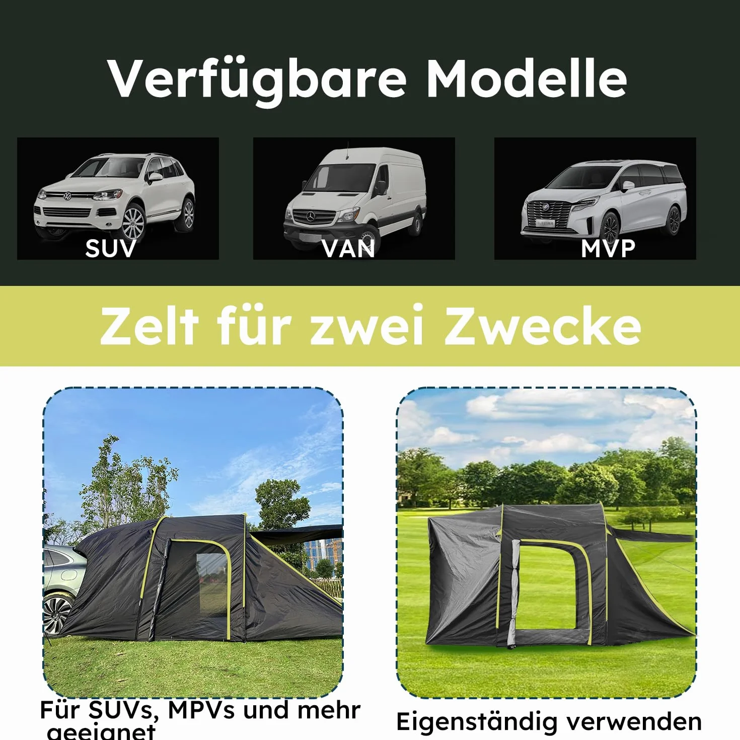 Namiot tylny do samochodu dla 6 osób, duży namiot tylny SUV z wodoodporną osłoną, 300 x 300 x 220 cm, namiot na tylną klapę samochodu kombi z wodoodpornym dachem 3000 mm słupa wody.