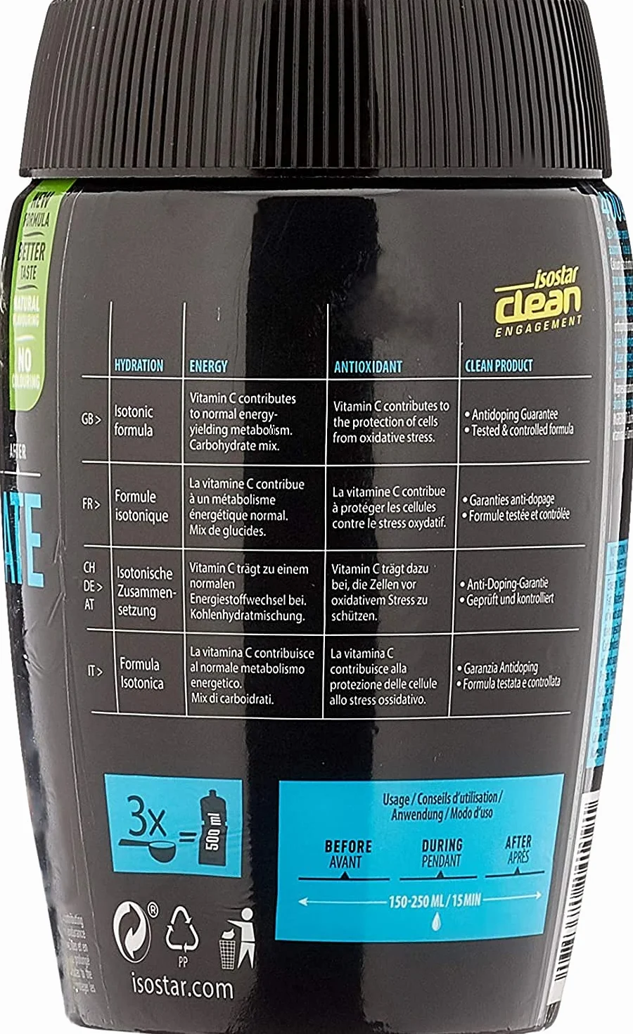 Isostar Hydrate & Perform Iso Drink – 400 g izotonicznego proszku do napojów – proszek elektrolitowy do wspierania sportowej wydajności – 2 x greperfruit + butelka 0,5 litra