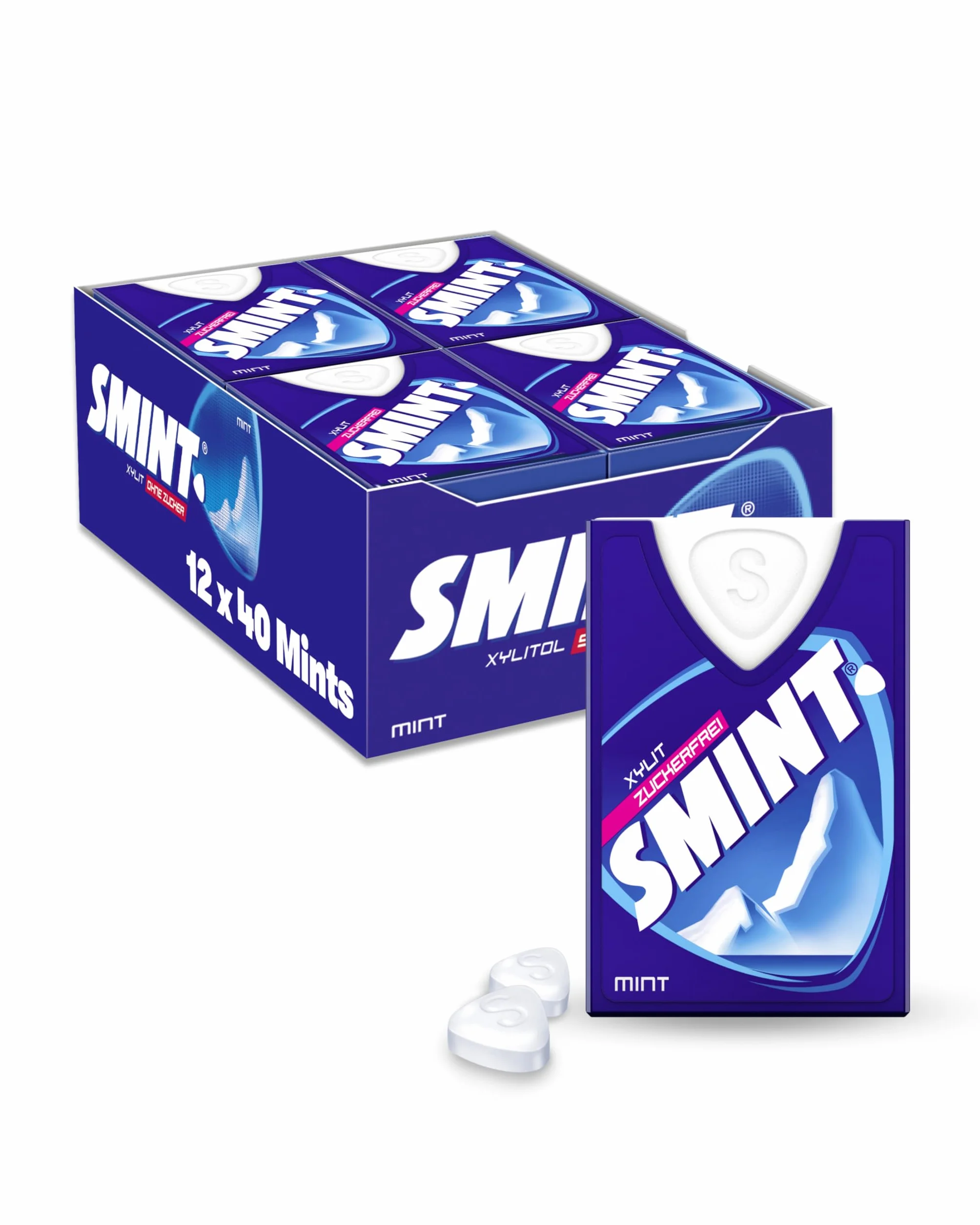 Smint Mięta, 12 dozowników po 40 miętowych pastylek, mięta bez cukru z ksylitolem, zapewnia ponad 2 godziny świeżego oddechu (12 x 40 sztuk)