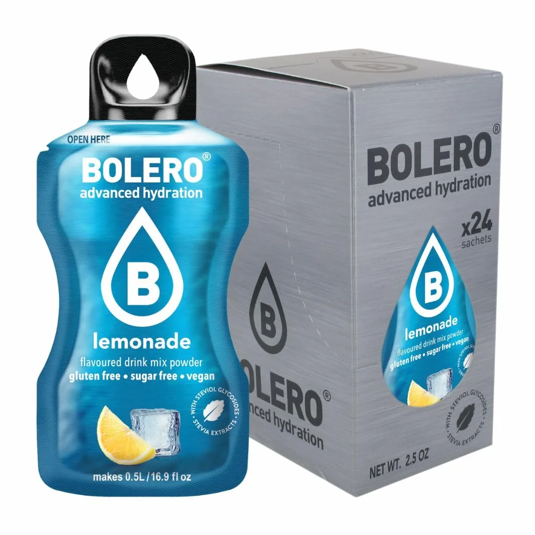 Bolero napój 24 saszetki 3 gr gramów kije owocowe przygotowany proszek rozpuszczalny do świeżego napoju w wodzie produkt, 72 g słodzony stewii (leemonada)
