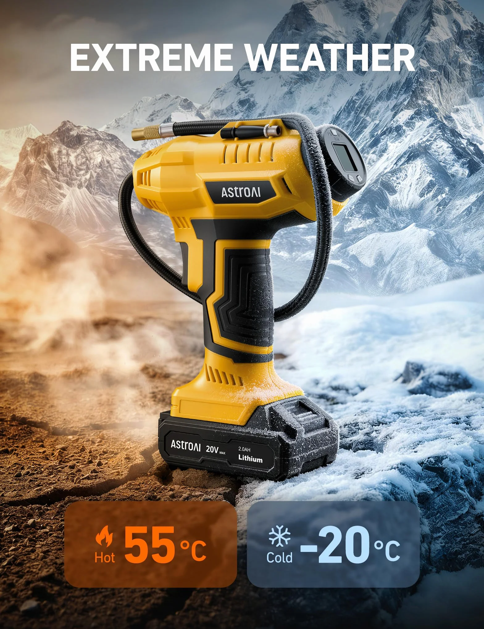 AstroAI Bezprzewodowa sprężarka powietrza 20V 160 PSI przenośna pompa ręczna z cyfrowym manometrem