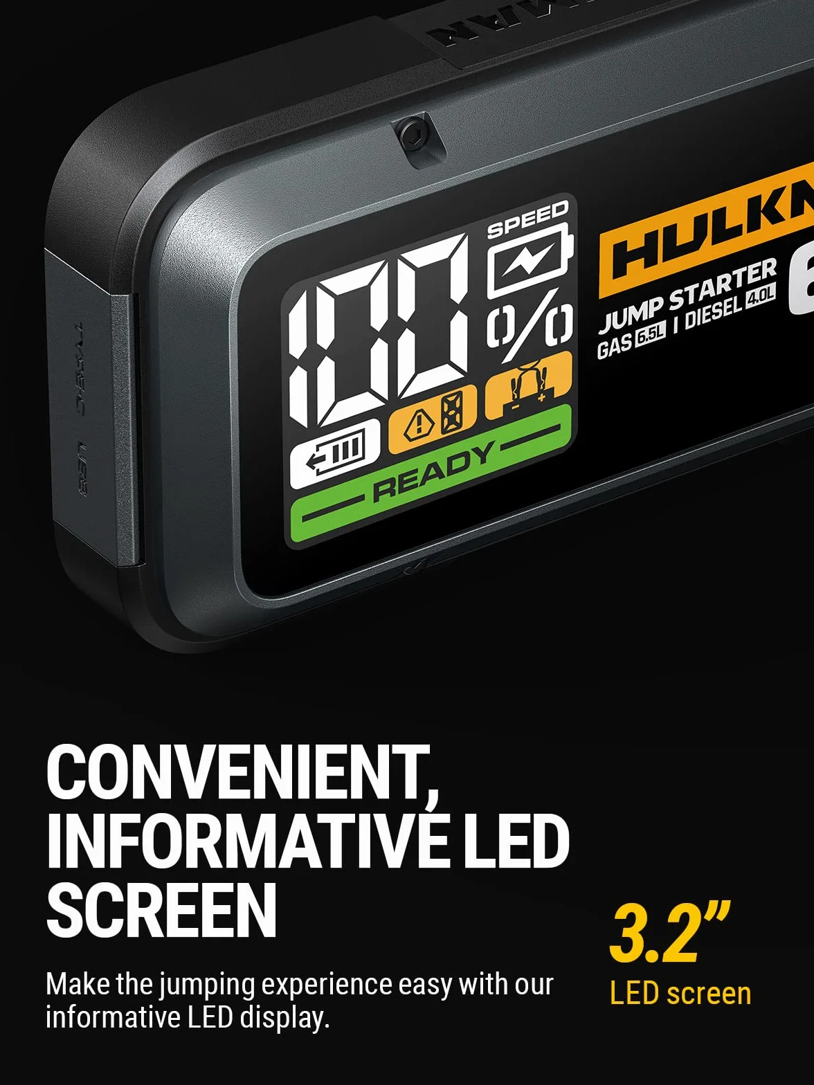 HULKMAN Alpha 65 Booster akumulator 1200 A do 6,5 l benzyny i oleju napędowego 4 l z LED wyświetlaczem 12 V