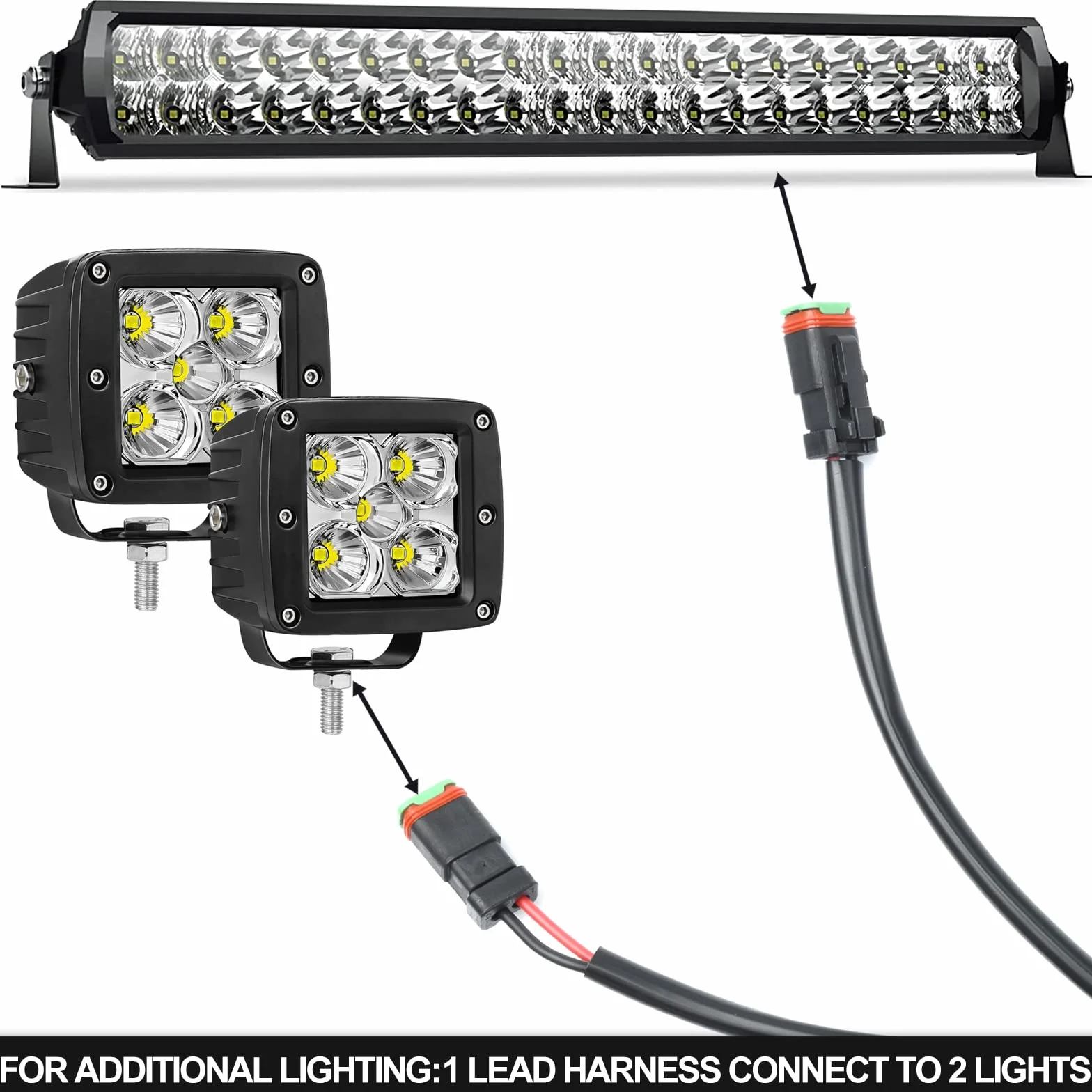 2 szt. adaptery rozgałęźne kształtu Y z podwójnym wyjściem 9145/H12 9055/HB3 9005/HB4 do złącza Deutsch DT DTP DT06-2S, zestaw przewodów do świateł roboczych LED, listwy świetlnej LED, świateł