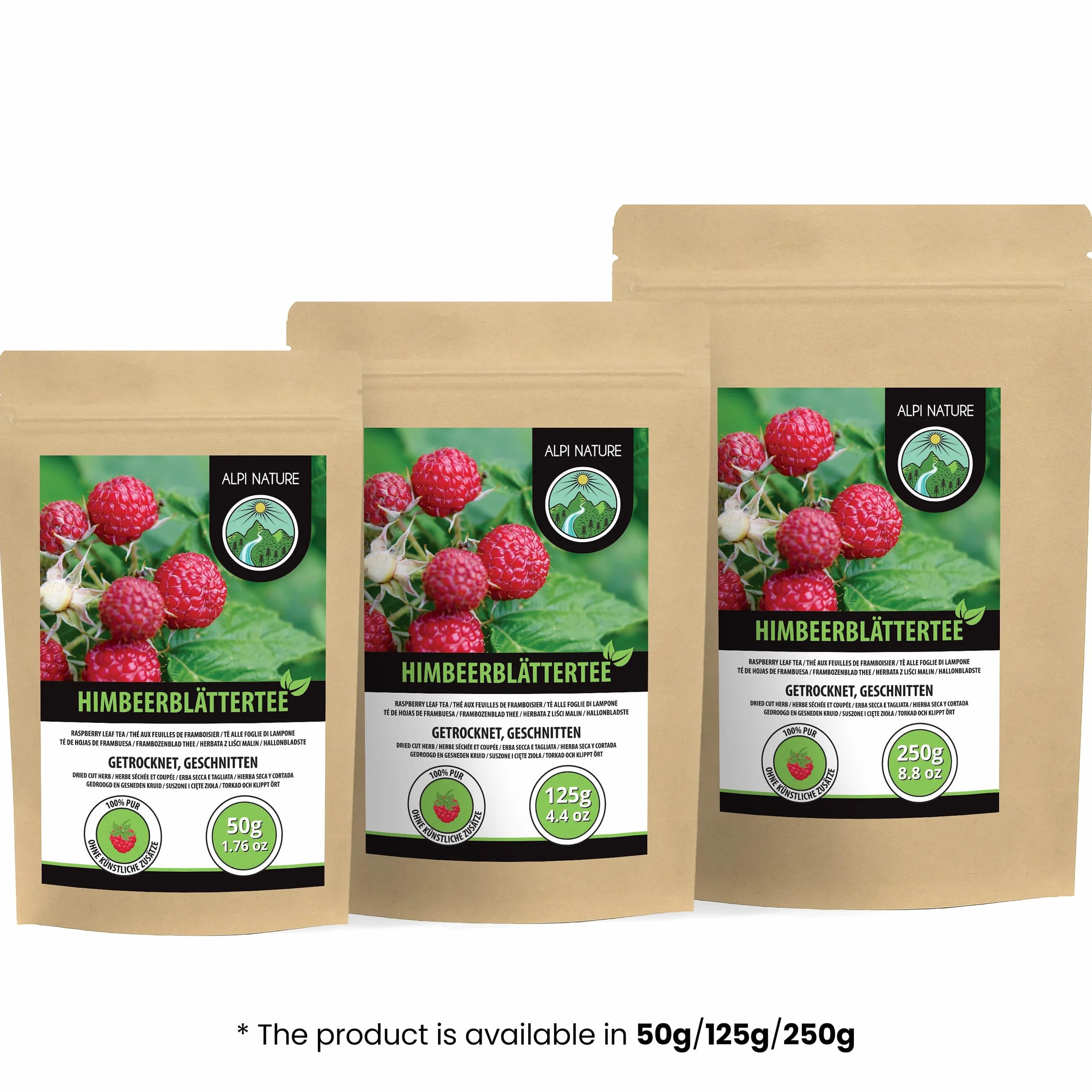 Alpi Nature Herbata z Liści Maliny 125g, Herbata Liściasta, Suszone i Cięte Liście Maliny