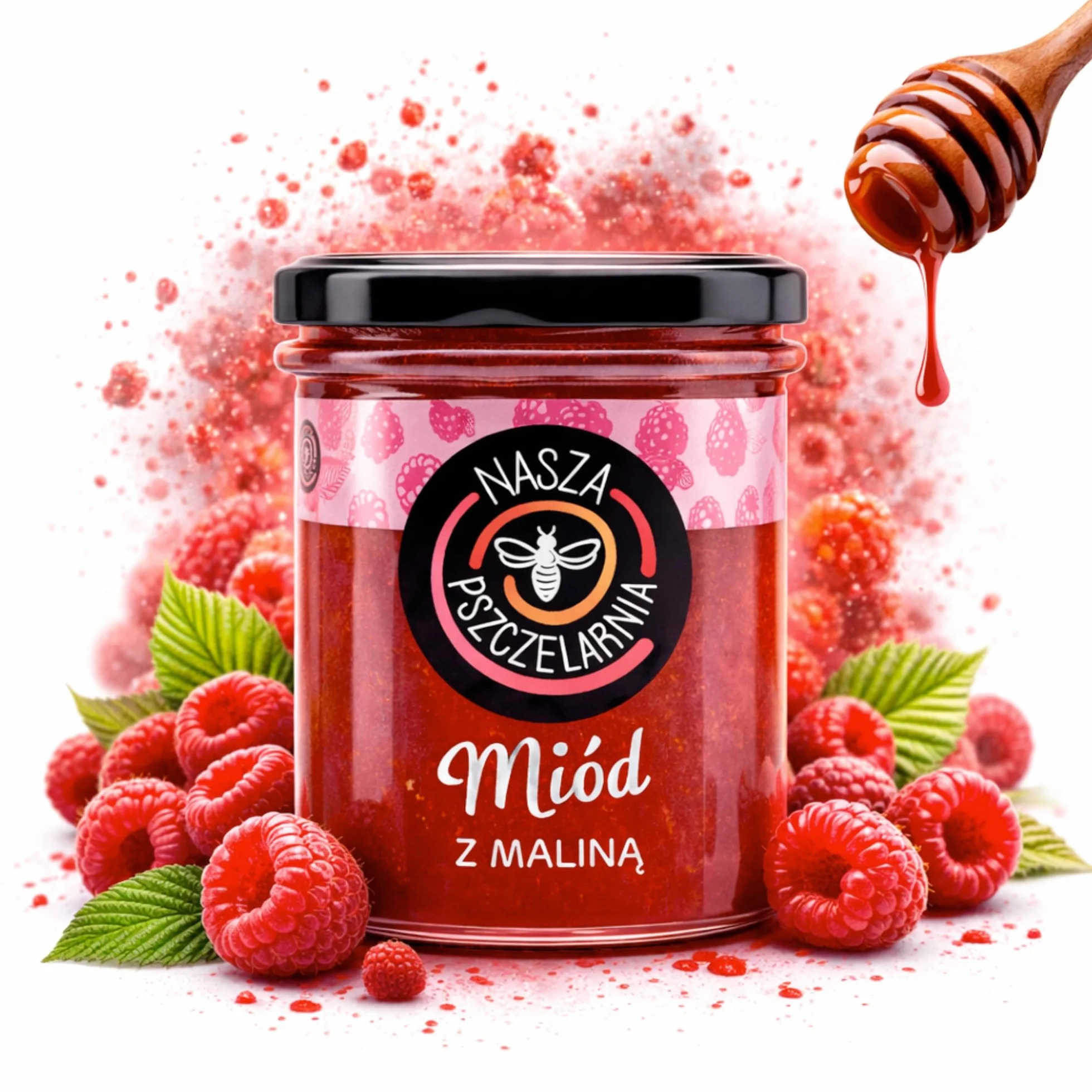 Miód z Maliną 420 g Kremowy Miód Wielokwiatowy Naturalny w Szklanym Słoiku