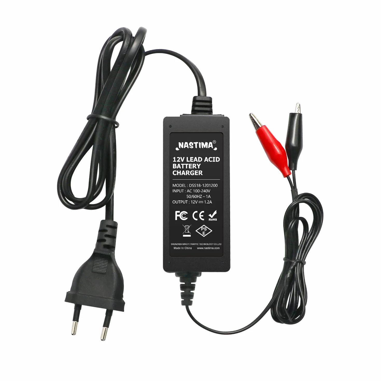 NASTIMA Ładowarka 12V 1200mA z wieloma zabezpieczeniami przed zwarciem i przeładowaniem do samochodu, motocykla, pojazdów elektrycznych, ATV, kamperów z akumulatorem ołowiowym