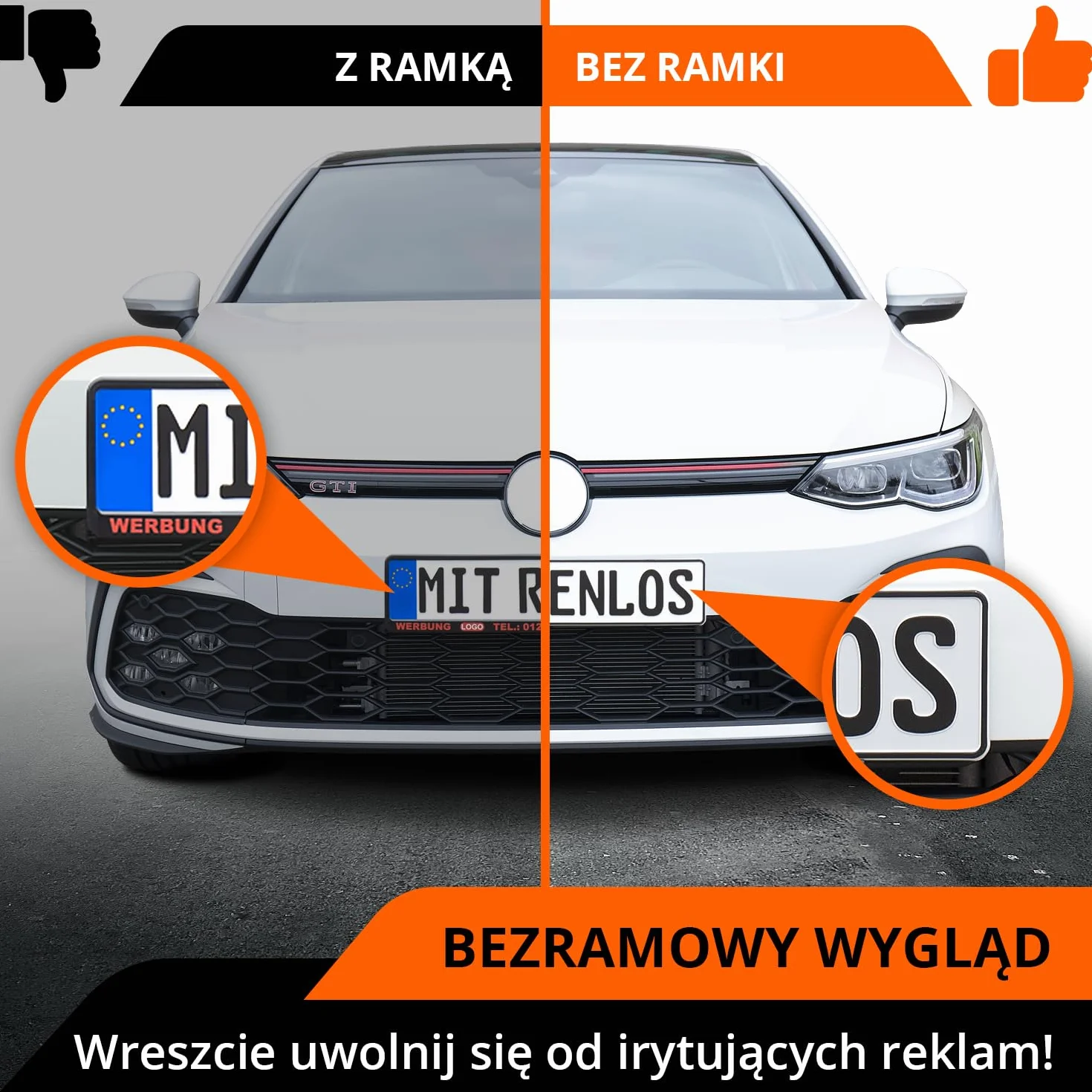GENMAG® Ramki pod Tablice Rejestracyjne na Rzep | Ramka pod Tablice Rejestracyjna na Rzepy | Ramka Ramki na Rejestracje | Bezramkowy Uchwyt Tablicy Rejestracyjnej | Uchwyt do Tablic Rejestracyjnych