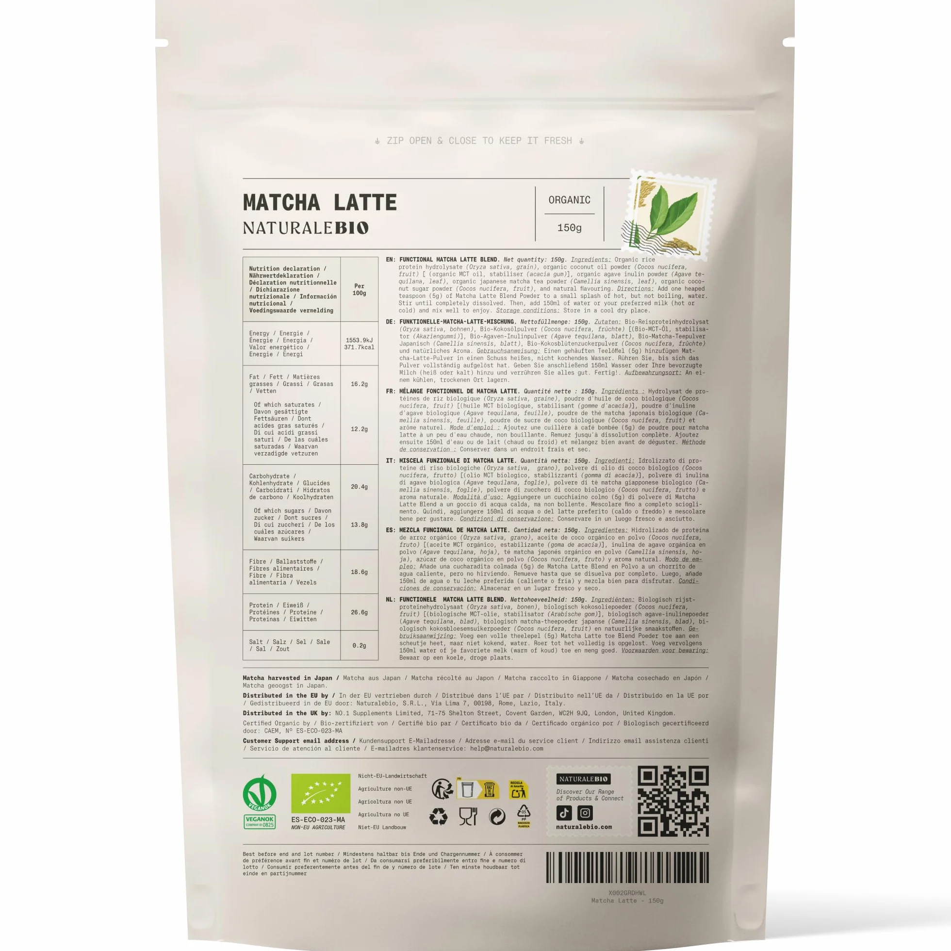 NaturaleBio Matcha Latte 150g