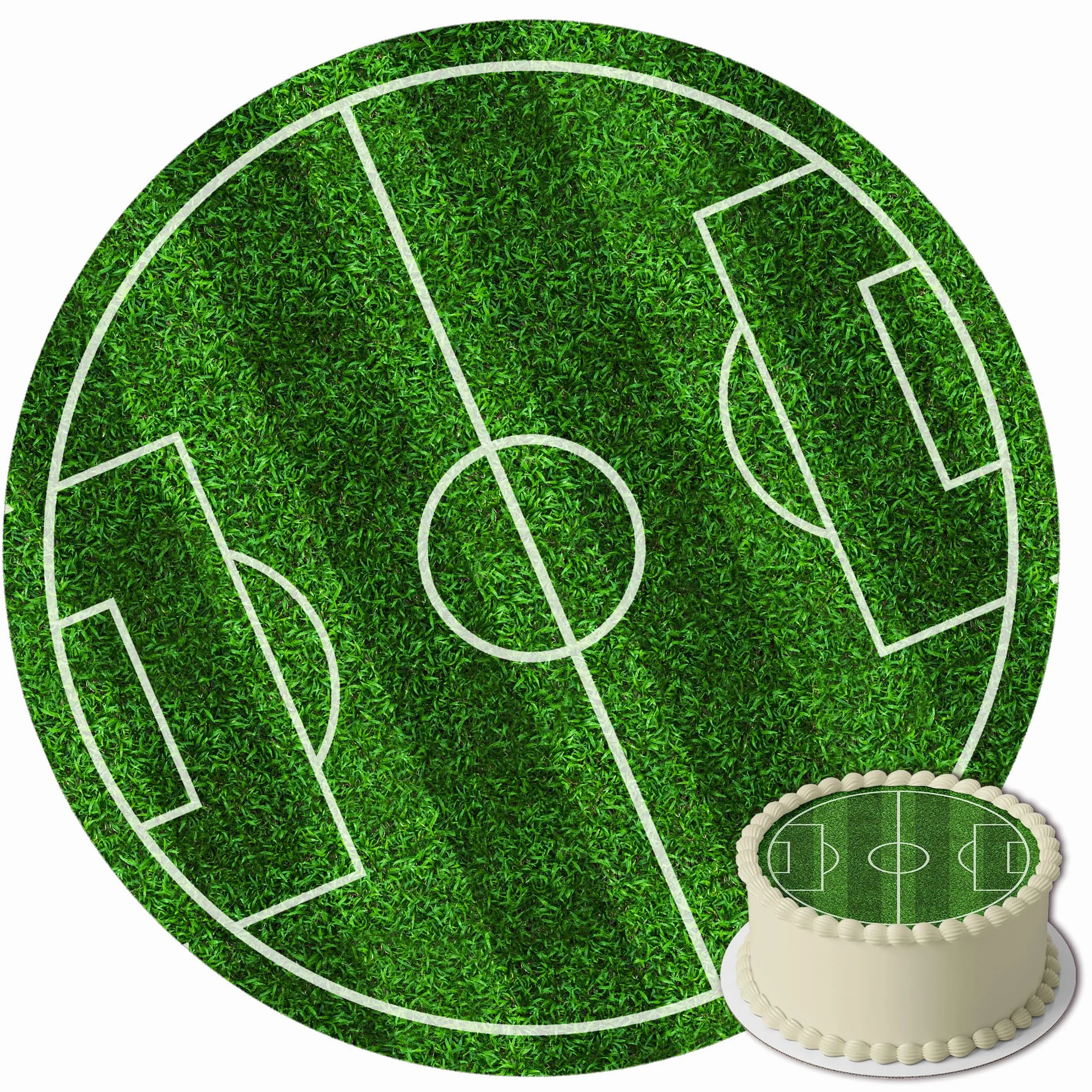 J&M DECO Opłatek na tort Boisko Piłkarskie Gamer Ø20 cm – jadalna dekoracja urodzinowa dla dzieci – topper tortowy futbol – bezglutenowy i wegański