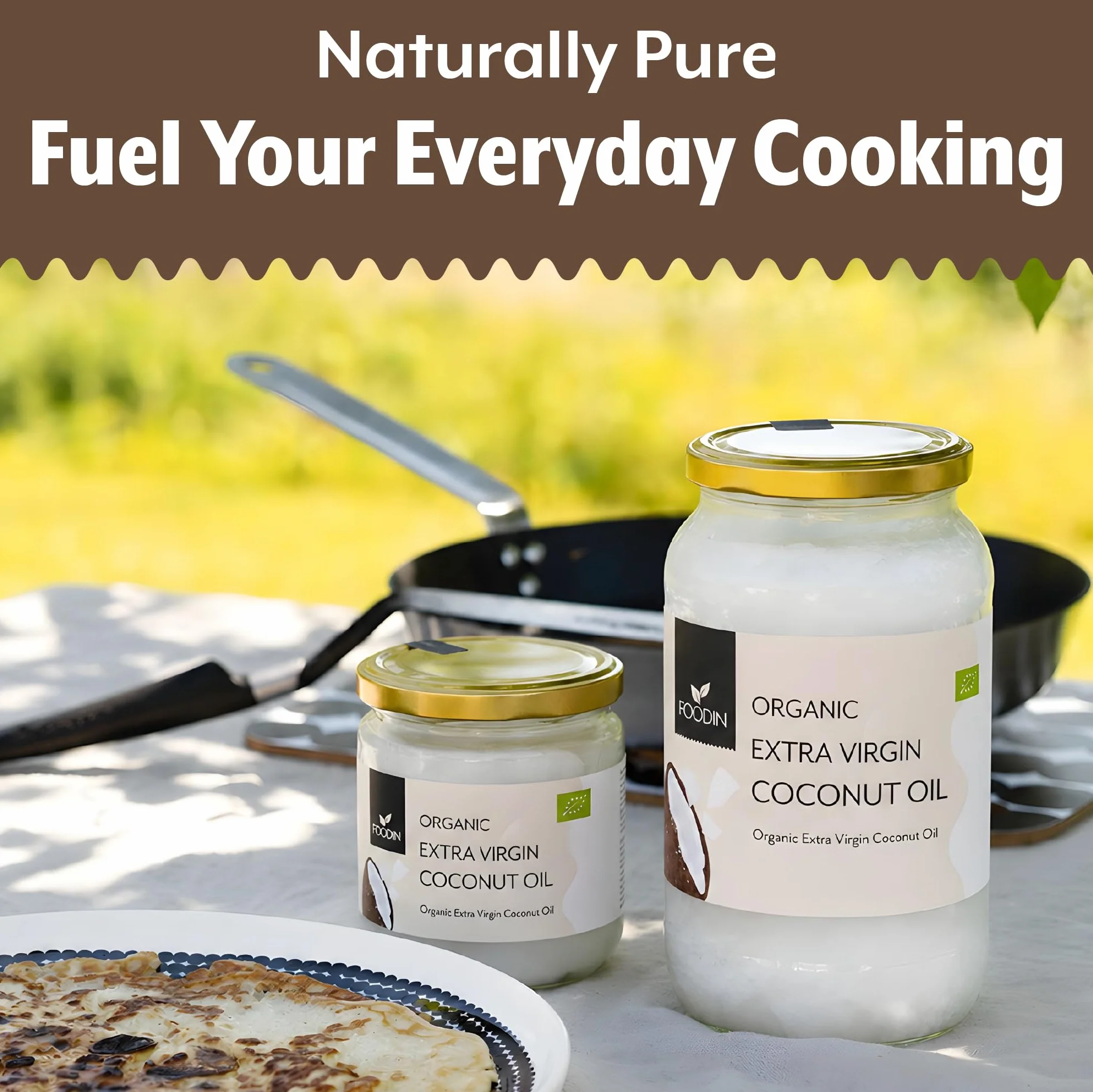 FOODIN Organiczny olej kokosowy, premium virgin i naturalny, tłoczony na zimno,organiczny olej kokosowy, najlepszy dla skóry i włosów, jakość surowej żywności - idealny do smażenia gotowania (1000ml)