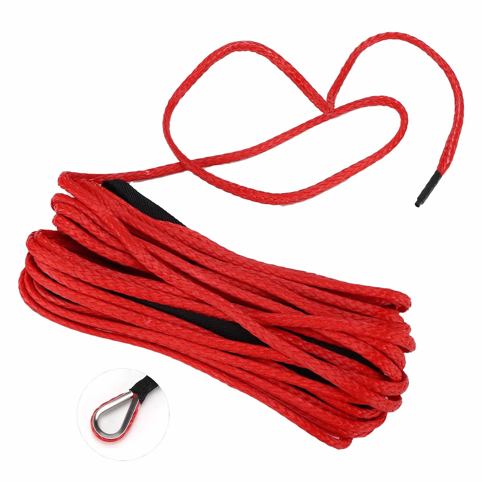 Lina Syntetyczna 15M Linka Wciągarki 7700LBS Nylonowa Linka Zastępcza z tuleją ochronną Kuty Hak do Pojazdów Terenowych ATV UTV SUV Truck Boat Kit i Heavy Duty (RED)