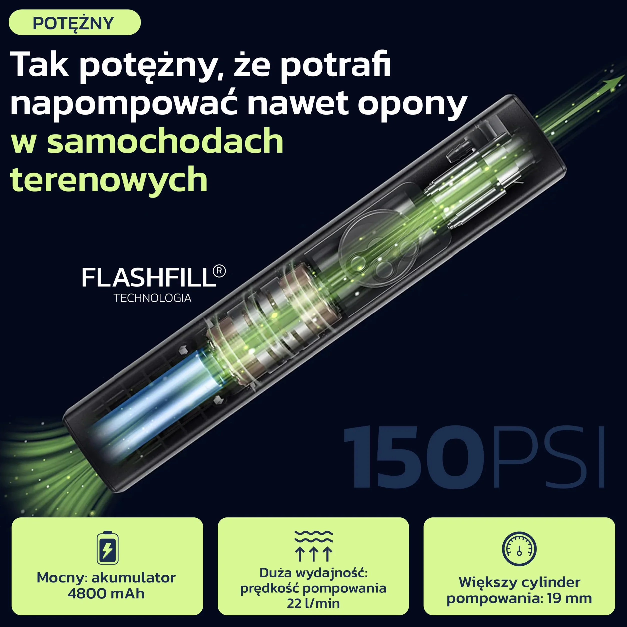 Pompa do opon 150 PSI bezprzewodowa 12 V DC automatyczne wyłączanie wyświetlacz LED
