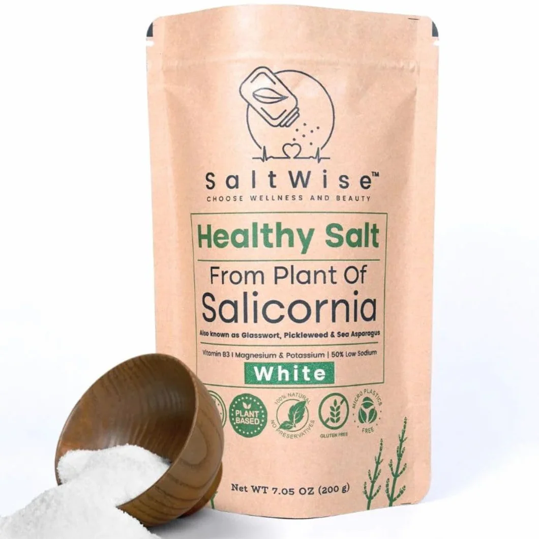 SaltWise Salicornia White Salt Low Sodium Salt Substitute Plant-Based Mineral Salt Kosher 100% Natural 7.05 oz