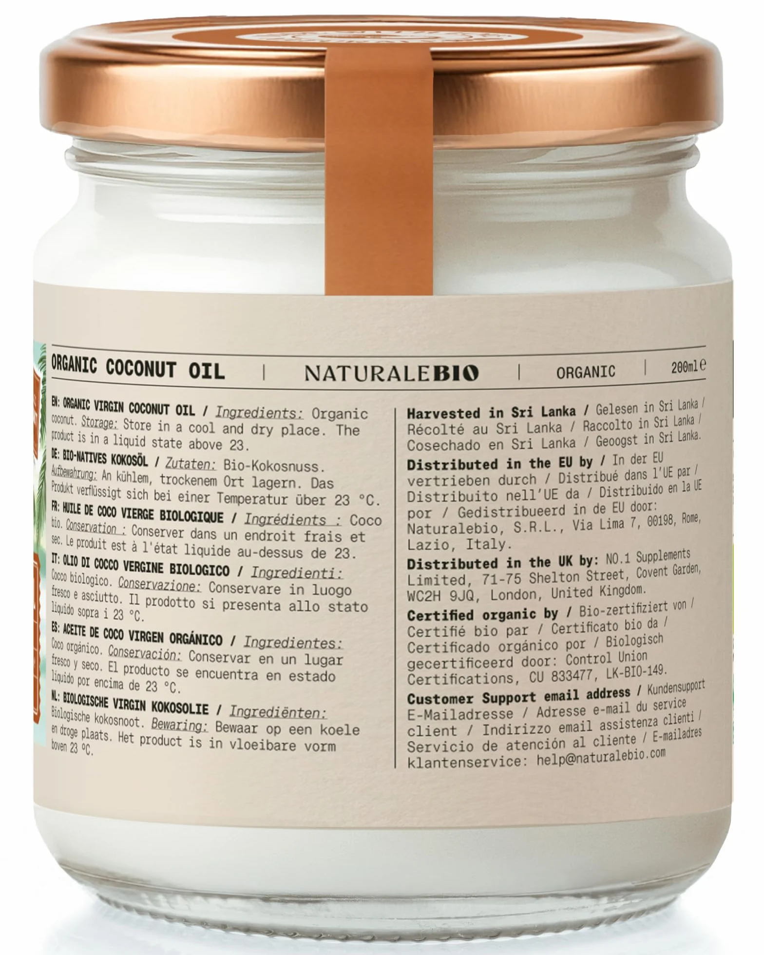 NaturaleBio Olej kokosowy ekologiczny Extra Virgin 200 ml