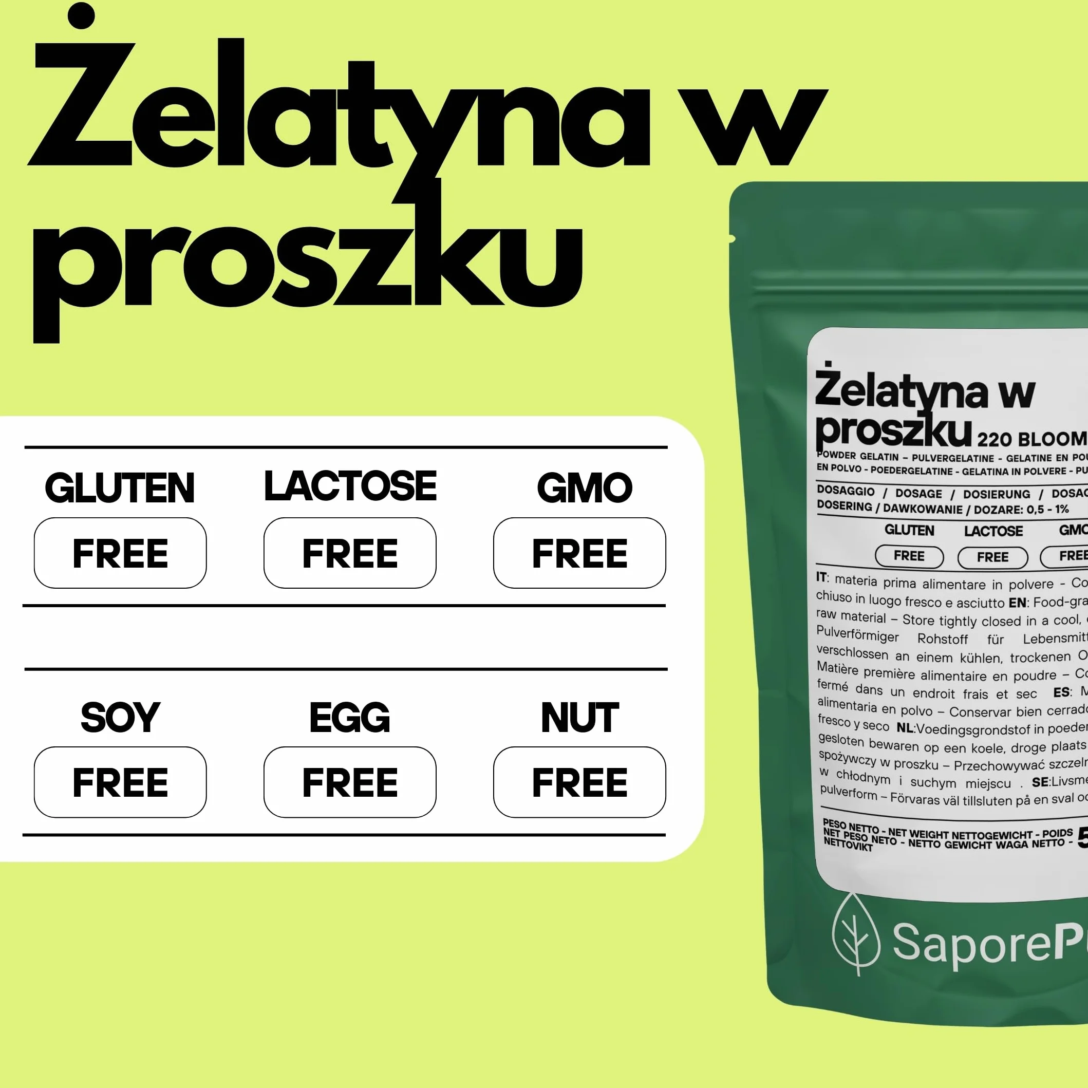 SaporePuro Żelatyna Spożywcza w Proszku 50 g 220 Bloom