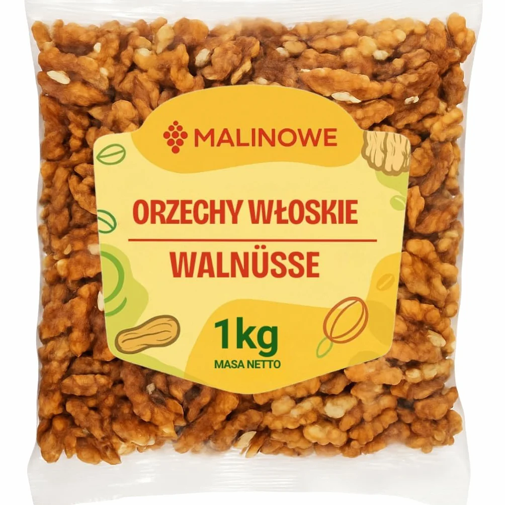 Malinowe ORZECHY WŁOSKIE 1kg Wysoka Jakość Łuskane Duże Smaczne