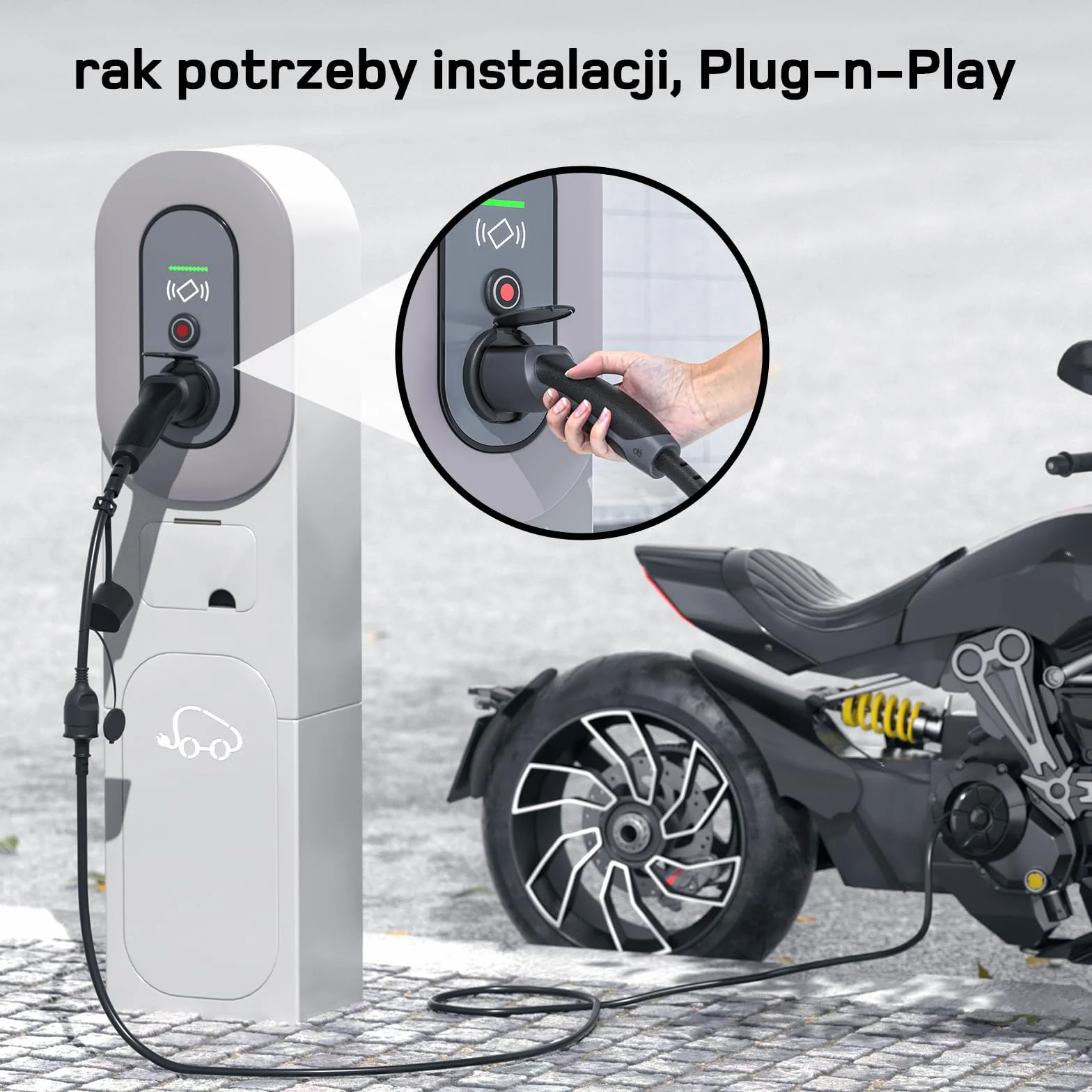 Adapter typu 2 na Schuko [0,6m 16A] do ładowania samochodów elektrycznych, AMI, e-rowerów, e-skuterów, e-motocykli na stacjach ładowania/skrzynkach ściennych | Nie dla V2L