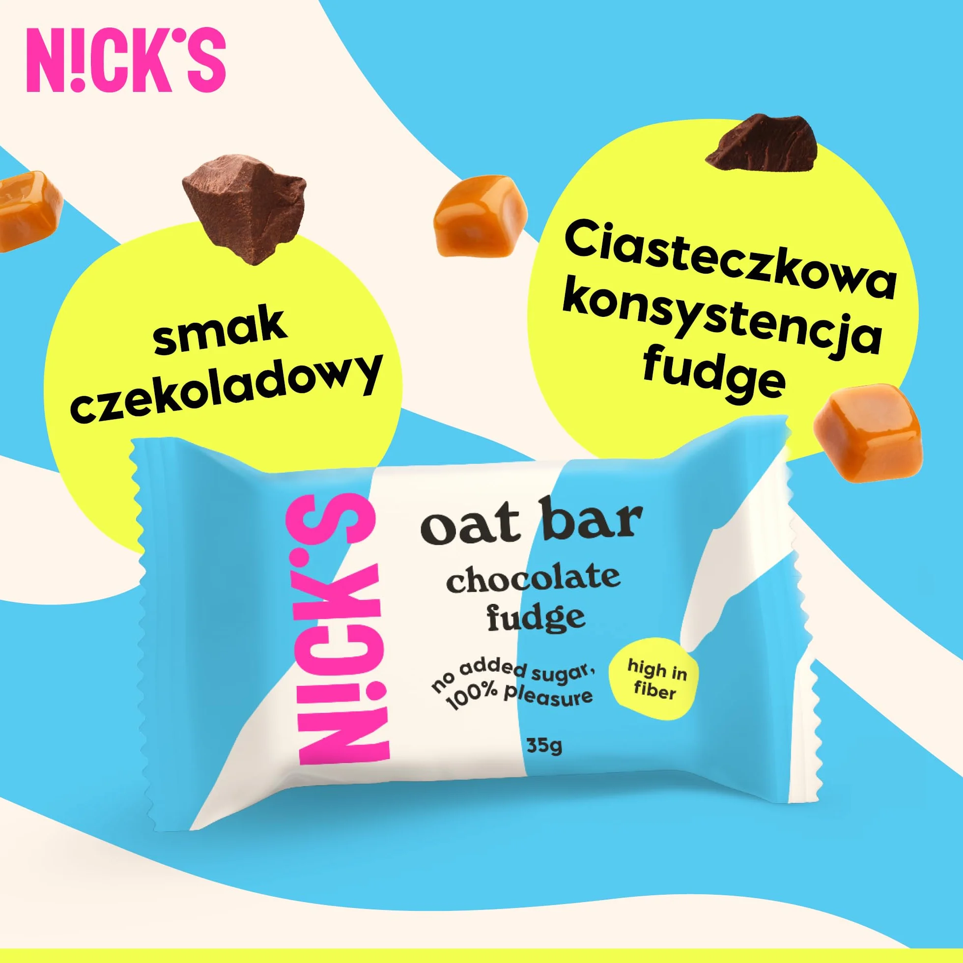 NICKS Batonik owsiany o smaku czekoladowym, tradycyjna przekąska energetyczna Flapjack, ciastko o wysokiej zawartości błonnika bez dodatku cukru (12 x 35g)
