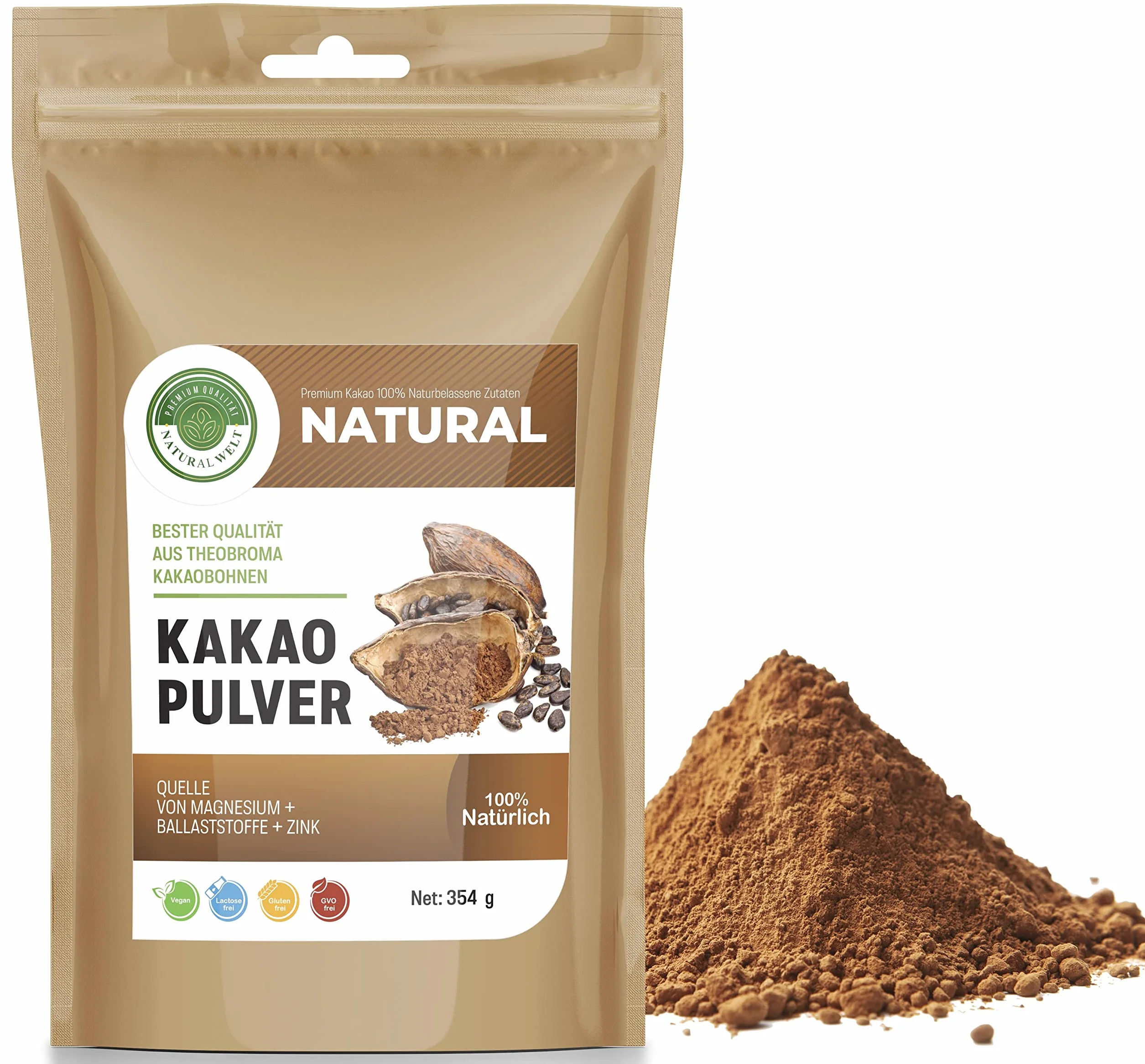 Natural Welt kakao w proszku 354 g. Surowe kakao w proszku do gorącej czekolady I z Peru I bez cukru, 100% naturalne kakao w proszku, z wysokiej jakości ziaren kakaowych