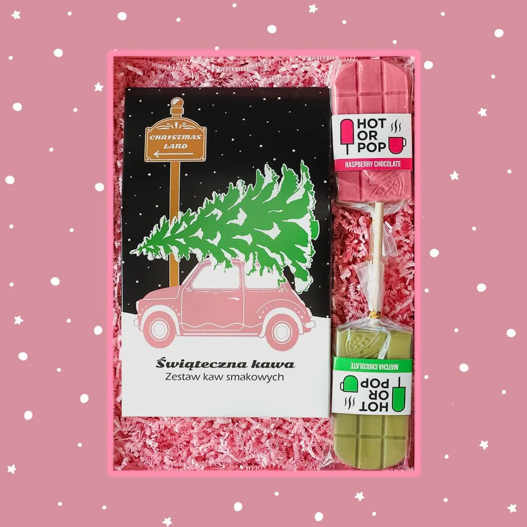 Christmas Land Box zestaw prezentowy kawa aromatyzowana PREMIUM 10szt. czekoladowy lizak 2szt.