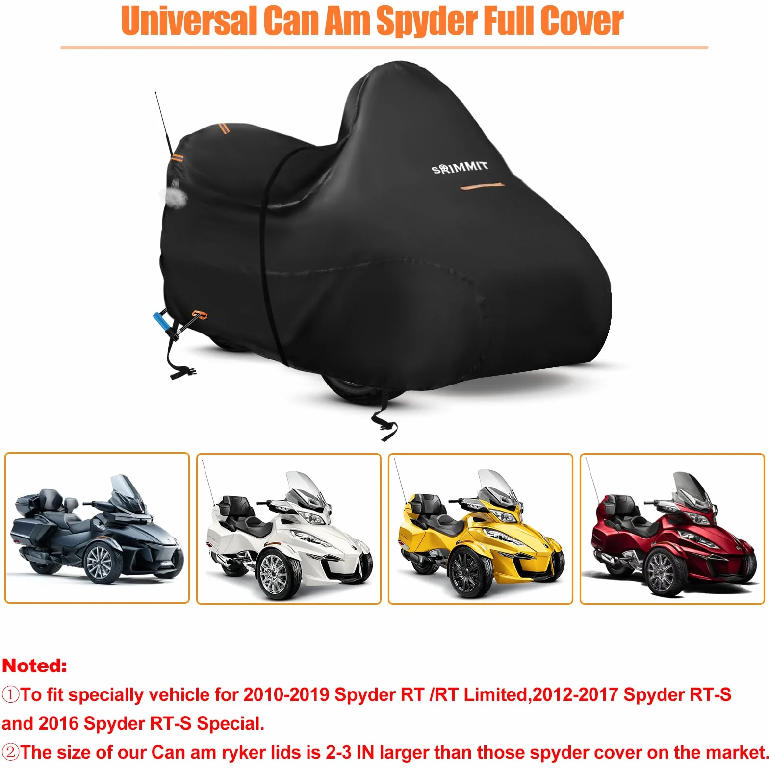 Can-Am Spyder Wodoodporna plandeka 420D Full Cover z paskami odblaskowymi do RT/F3 S/Limited, trzykołowy pokrowiec na motocykl