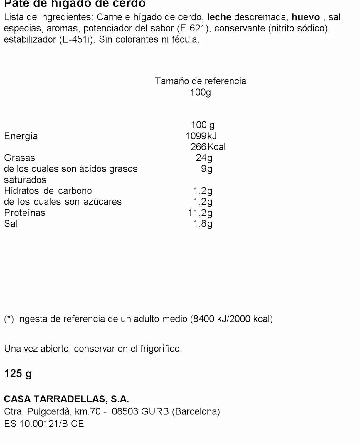 Casa Tarradellas Pasztet rolny Pate Campaña 125 g