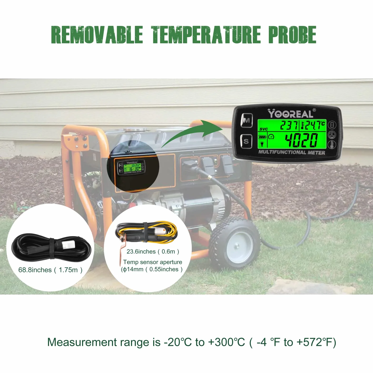 Yooreal Wskaźnik temperatury silnika, miernik temperatury, obrotomierz wyłączający użytkownika do skutera Skuter śnieżny Mini Bike Motocykl Kosiarka Generator Wywrotka