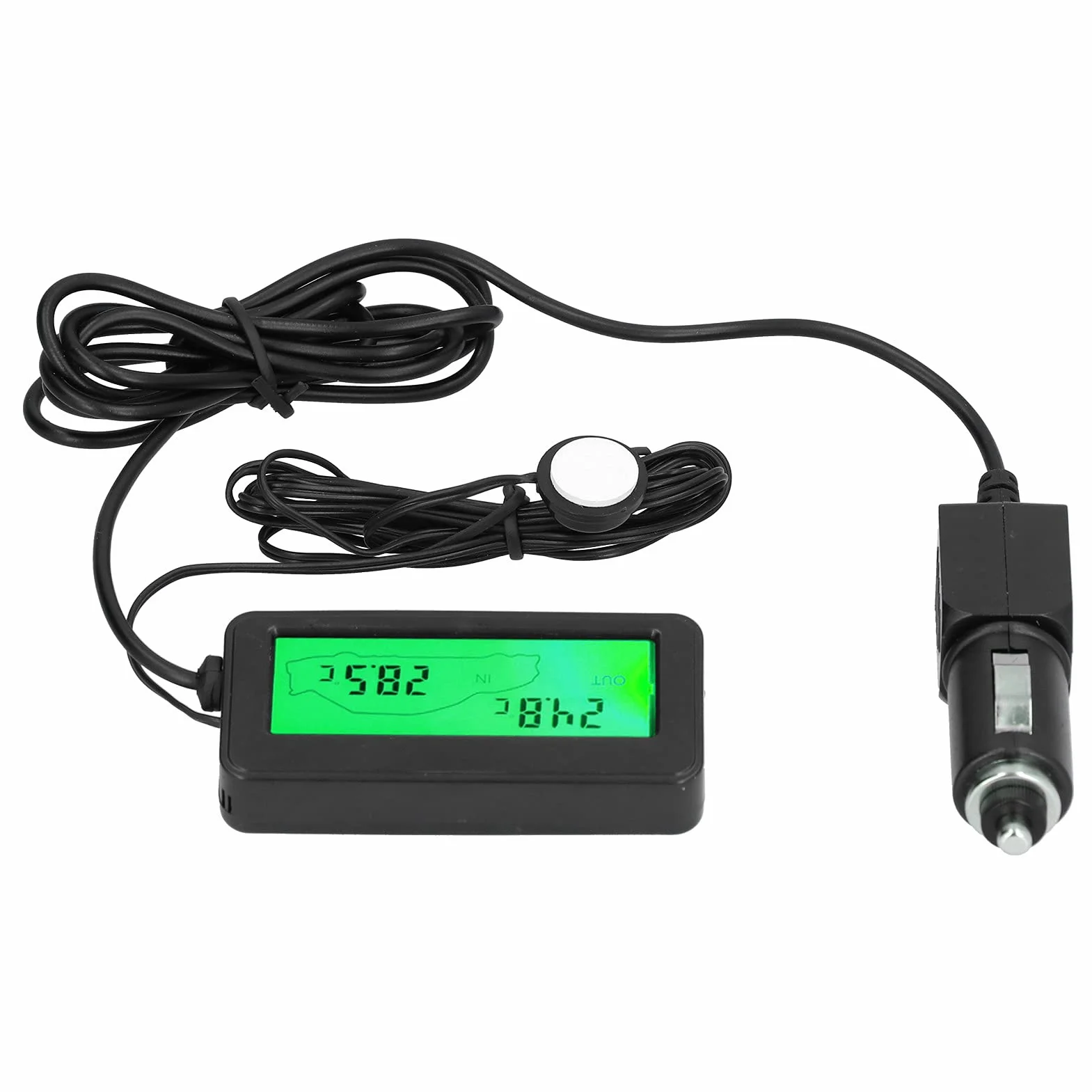 Termometr Samochodowy, Uniwersalny Mini Cyfrowy Miernik Temperatury DC 12 V Z Podświetlanym Wyświetlaczem LCD Do Samochodów(Zielony)