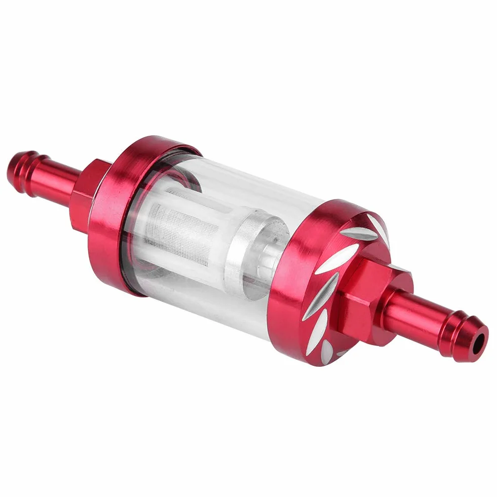 KIMISS Filtr paliwa motocyklowy 8mm metalowy czerwony - filtr inline do motocykla, wymienny