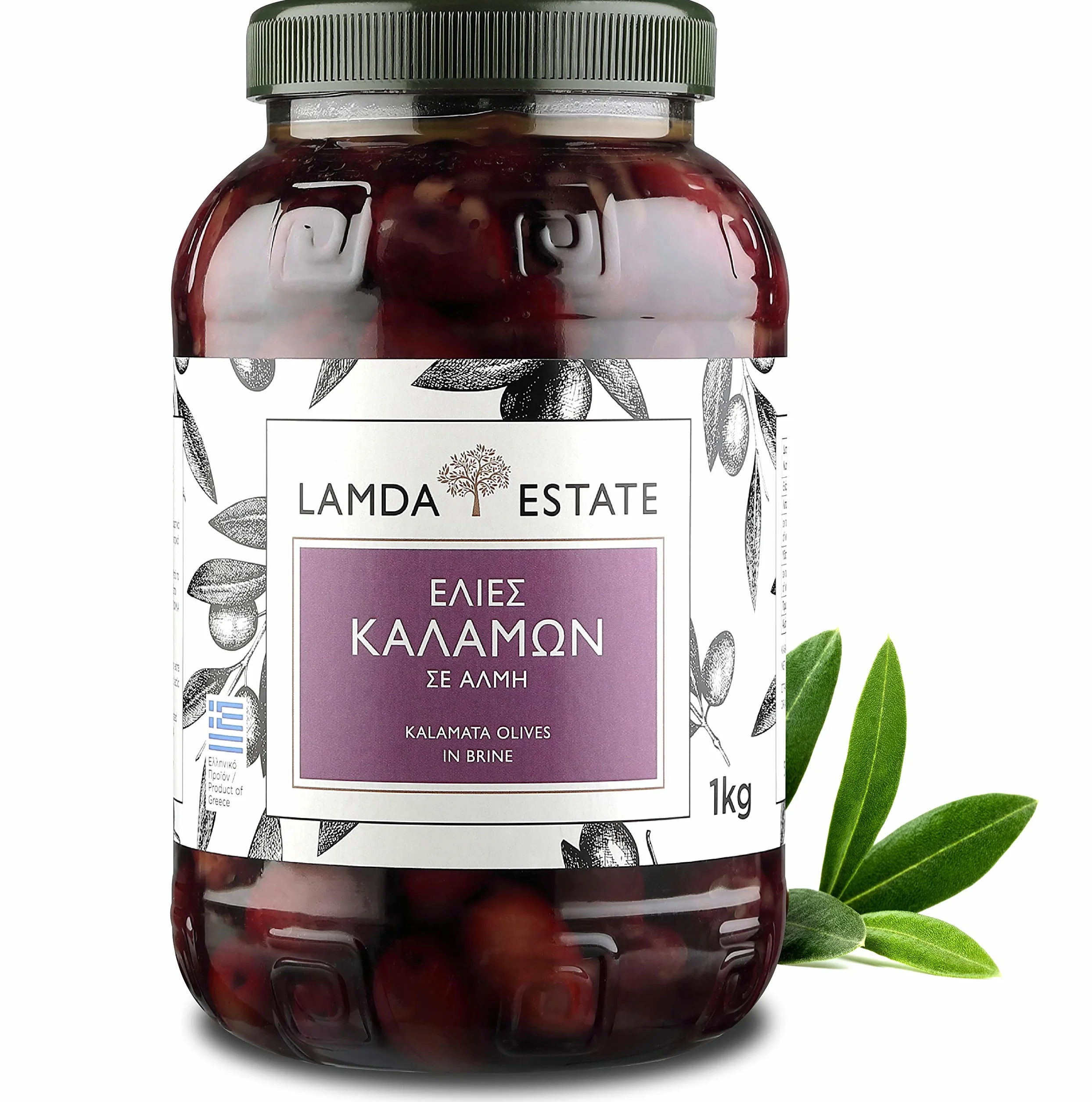 Lamda Estate - Świeże oliwki Kalamata 1 kg naturalne z kamieniem, marynowane w solance | greckie czarne oliwki Jumbo (1)
