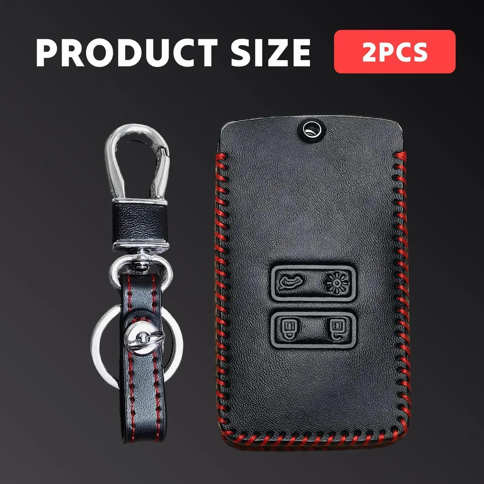 Skórzane etui ochronne na kluczyki samochodowe, kompatybilne z Renault Captur, Koleos, Kadjar, Arkana, Megane, Dacia RicarSandero - brelok ze stopu cynku, elegancki czarno-czerwony
