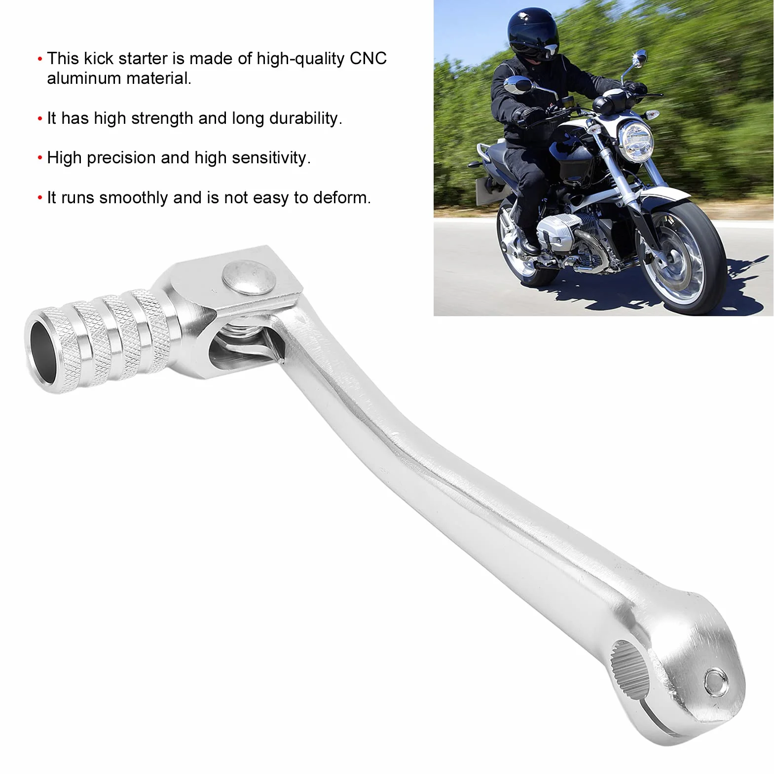 Qiilu Rozrusznik Motocykl Kick Starter Dźwignia Pedał Kick Starter Dirt Bike Wrażliwe CNC Aluminium Uniwersalne Akcesoria Motocyklowe(Srebro)