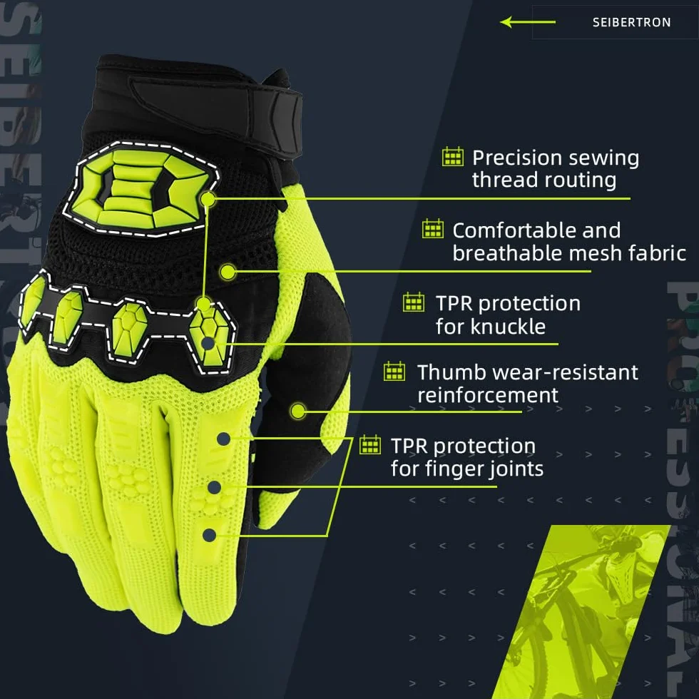 Seibertron Silikonowe antypoślizgowe kolarstwo motocross wyścigi BMX MX ATV MTB rękawice pełne palców rękawice motocyklowe kobiety mężczyzna oddychający ekran dotykowy do smartfonów GPS