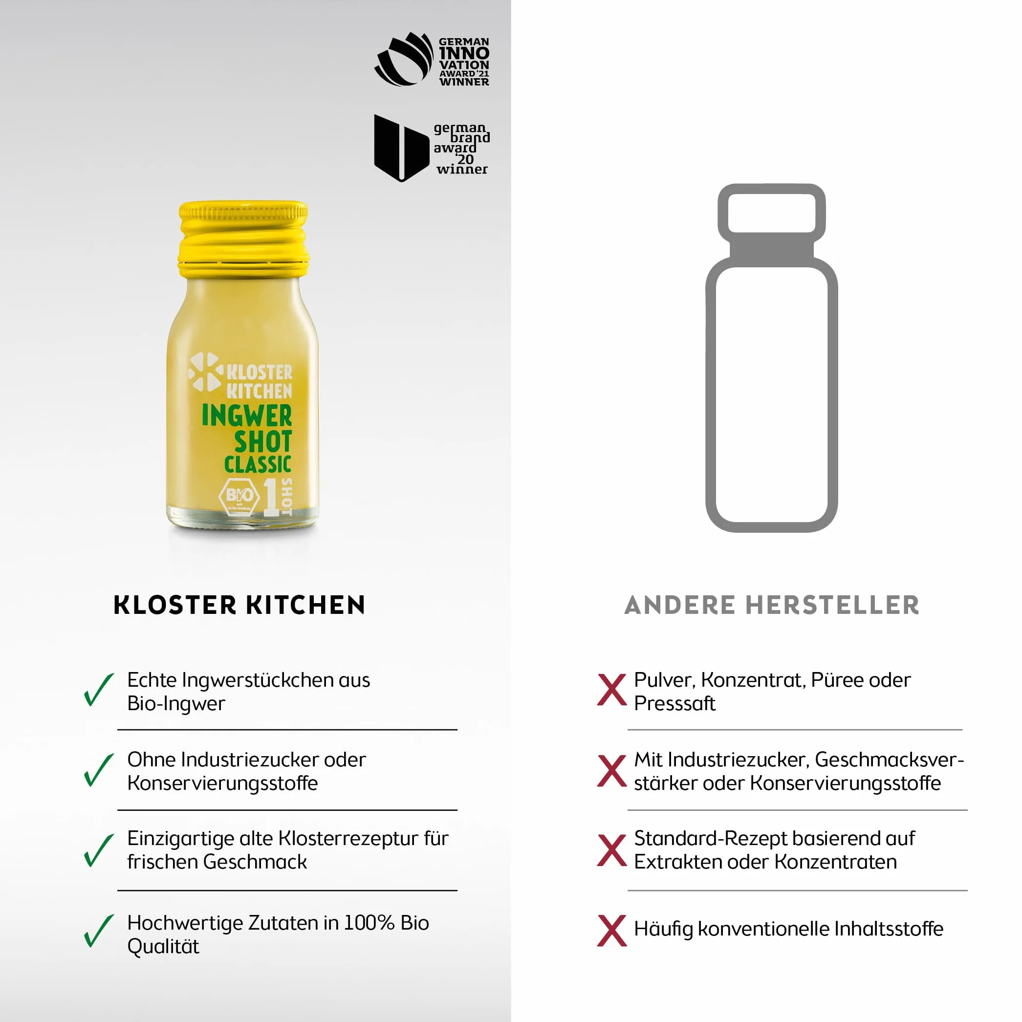 Kloster Kitchen Bio Imbir Shots kalendarz adwentowy na rok 2024, 35 porcji, wysokiej jakości napoje organiczne, prezent dla mężczyzn i kobiet, wegański i organiczny