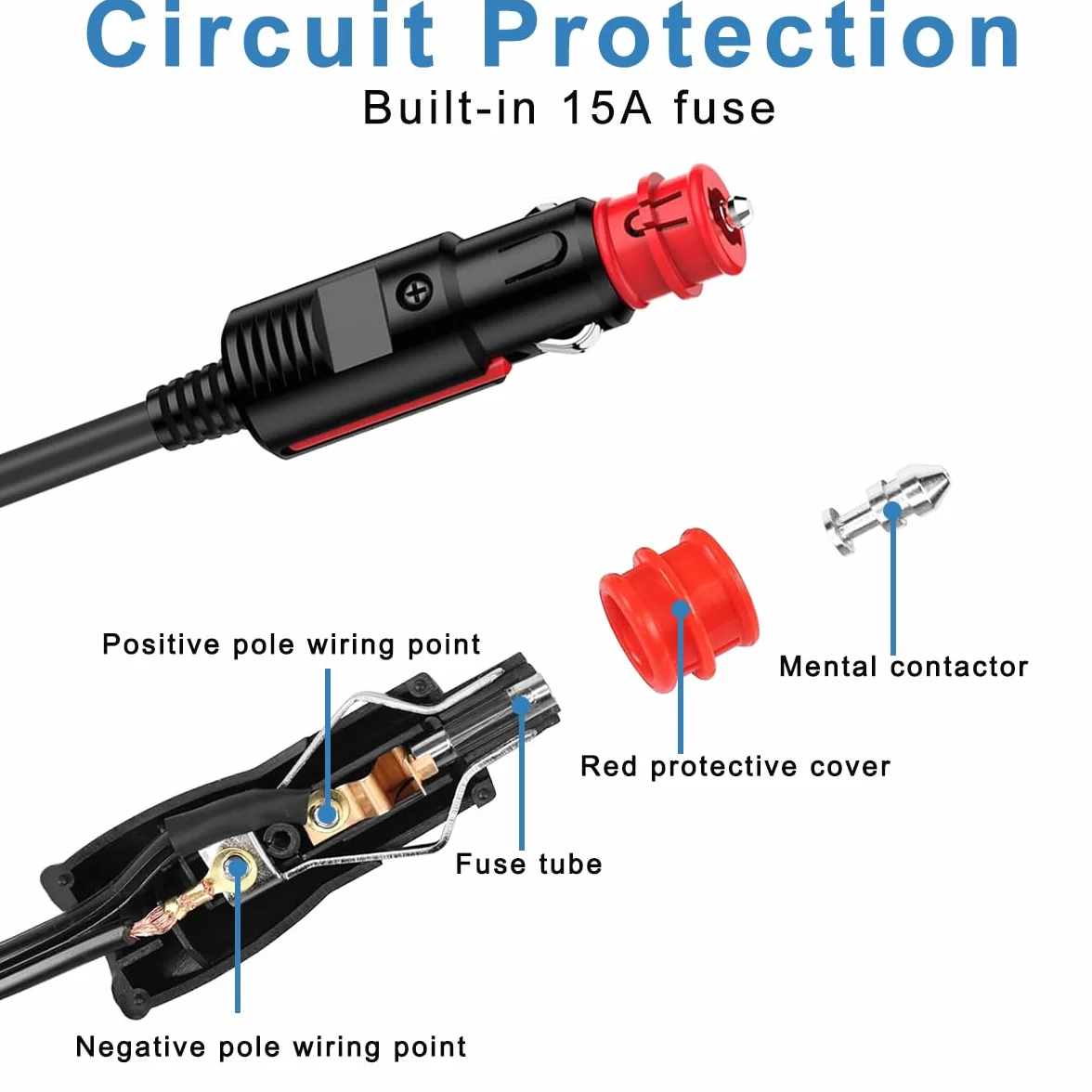Xiatiaosann kabel chłodnicy samochodowej 12/24 V do samochodu lodówko-zamrażarka DC adapter kablowy, z bezpiecznikiem 10 A, 15 A, do podróży, na kemping, piknik, do kampera i lodówki samochodowej