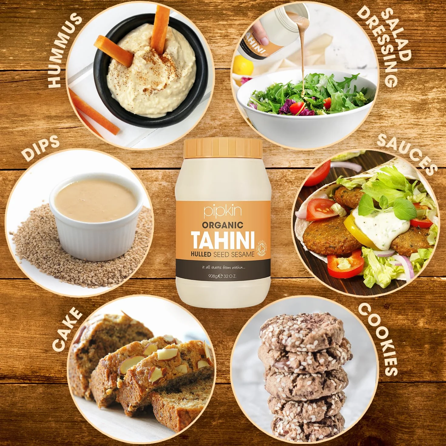 Pipkin 100% Bio-Tahinipaste 908g - Geröstete und gepresste äthiopische Sesamsamen - alles natürlich, koscher, vegan, nicht genmanipuliert
