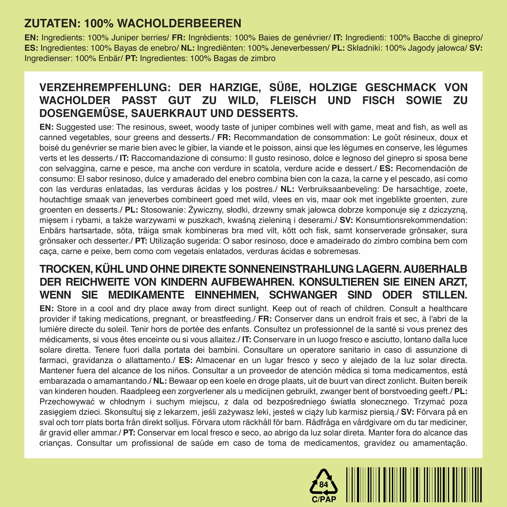 Jałowiec w całości (250 g), jałowiec w 100% czysty i naturalny, jałowiec bez cukru, jałowiec delikatnie suszony bez dodatków, wegański, bezglutenowy i bez laktozy