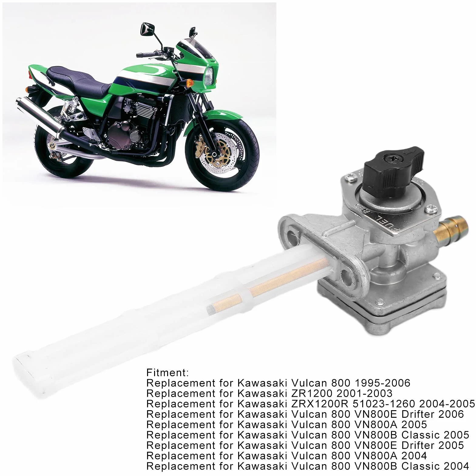 Zawór Paliwa Petcock 510231260 dla ZR1200 Vulcan 800 VN800E VN800A VN800B Zawór Paliwa ze Stopu Aluminium Petcock Odcinający Przełącznik Zbiornika z Gumowym Pierścieniem