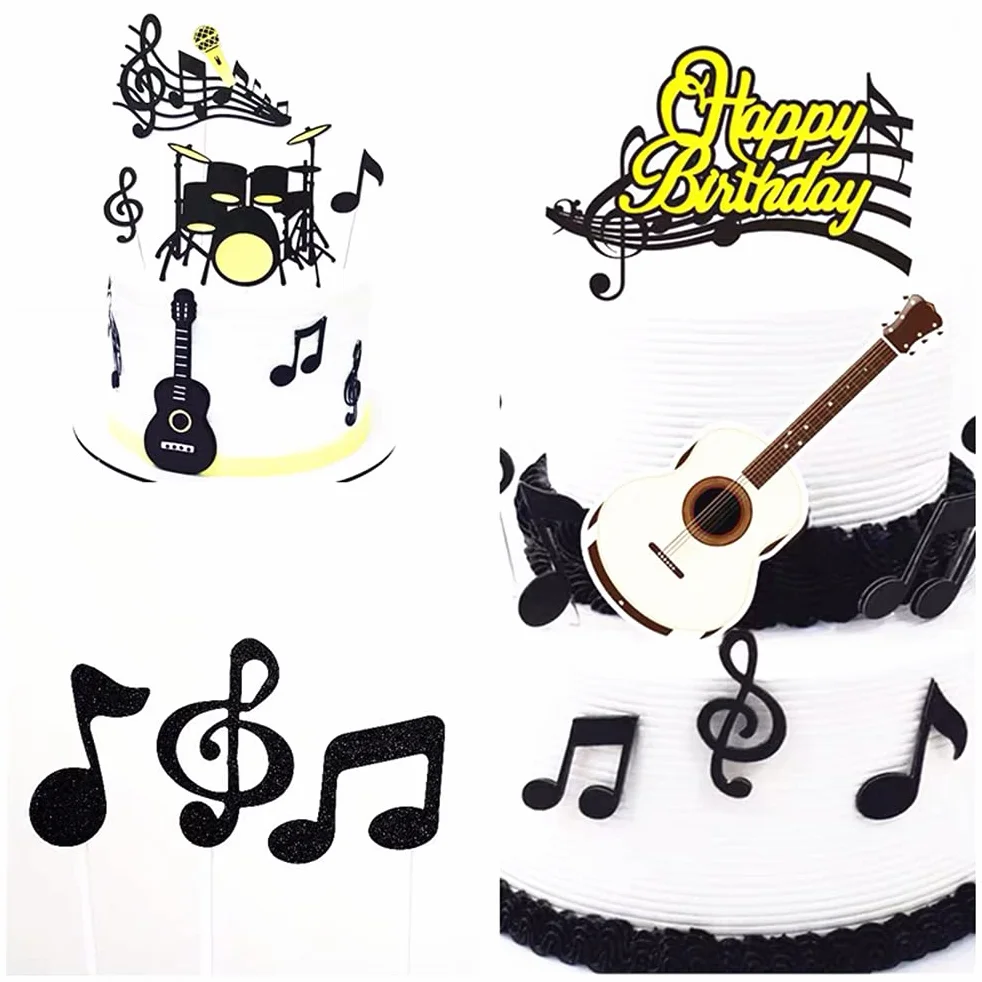Muzyczne babeczki Topper Happy Birthday Cake Toppers, zestaw dekoracji tortów, 48 sztuk
