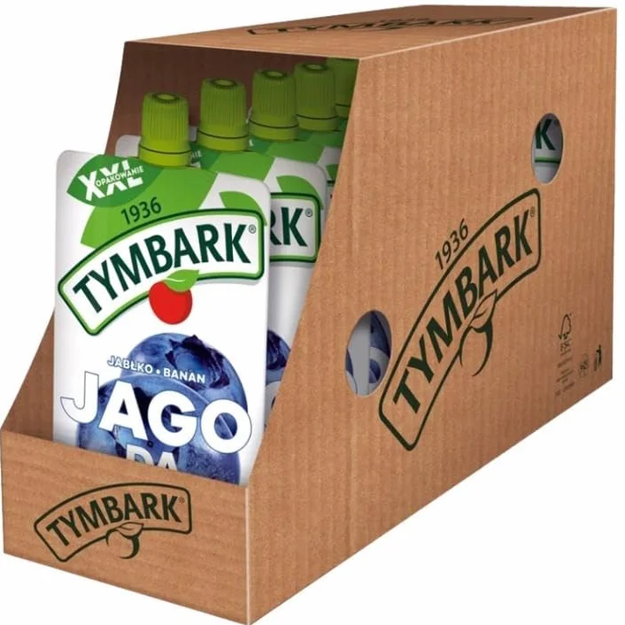 Tymbark Mus owocowy, Jabłko-Banan-Jagoda, 10 x 200g, Przekąska owocowa w saszetce