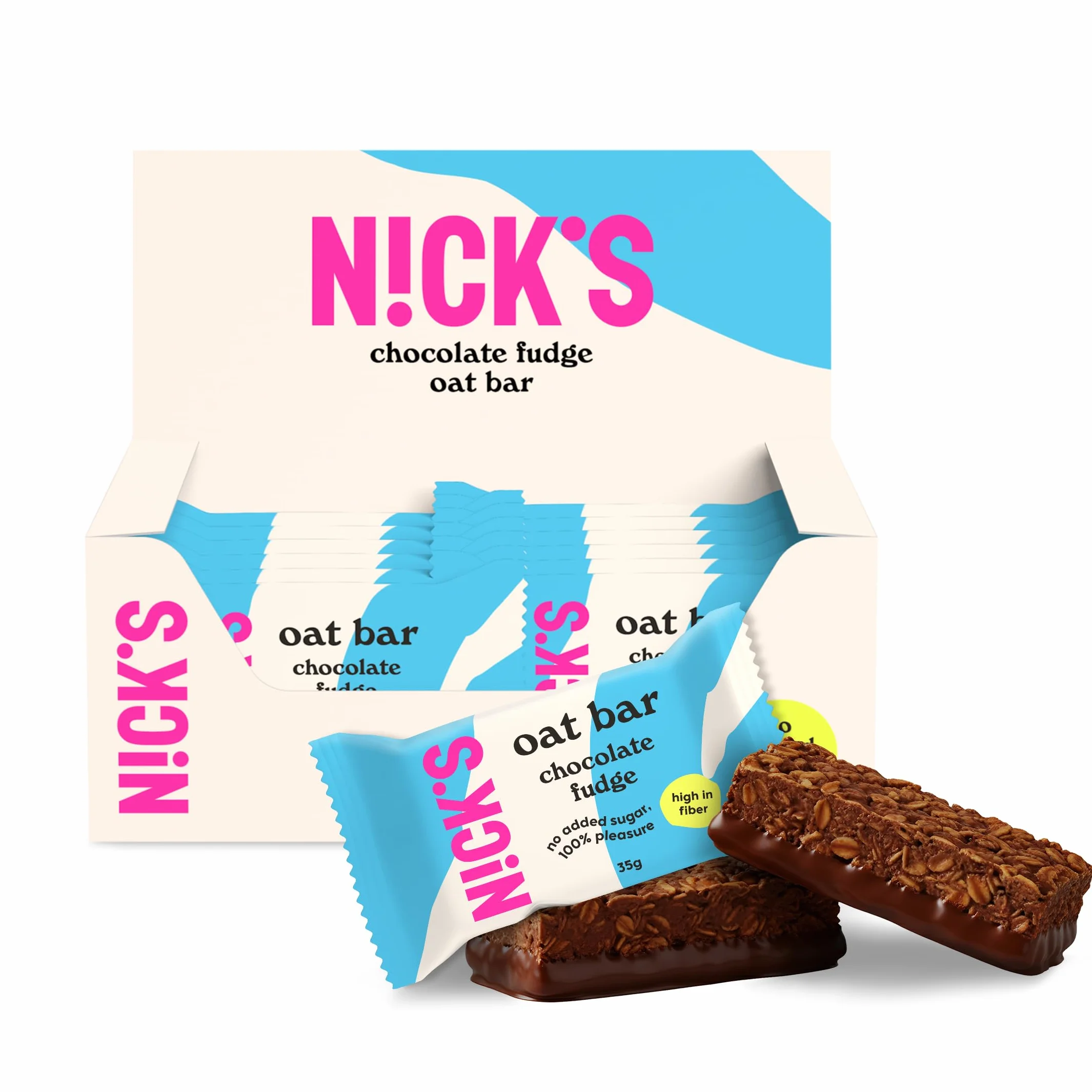 NICKS Batonik owsiany o smaku czekoladowym, tradycyjna przekąska energetyczna Flapjack, ciastko o wysokiej zawartości błonnika bez dodatku cukru (12 x 35g)