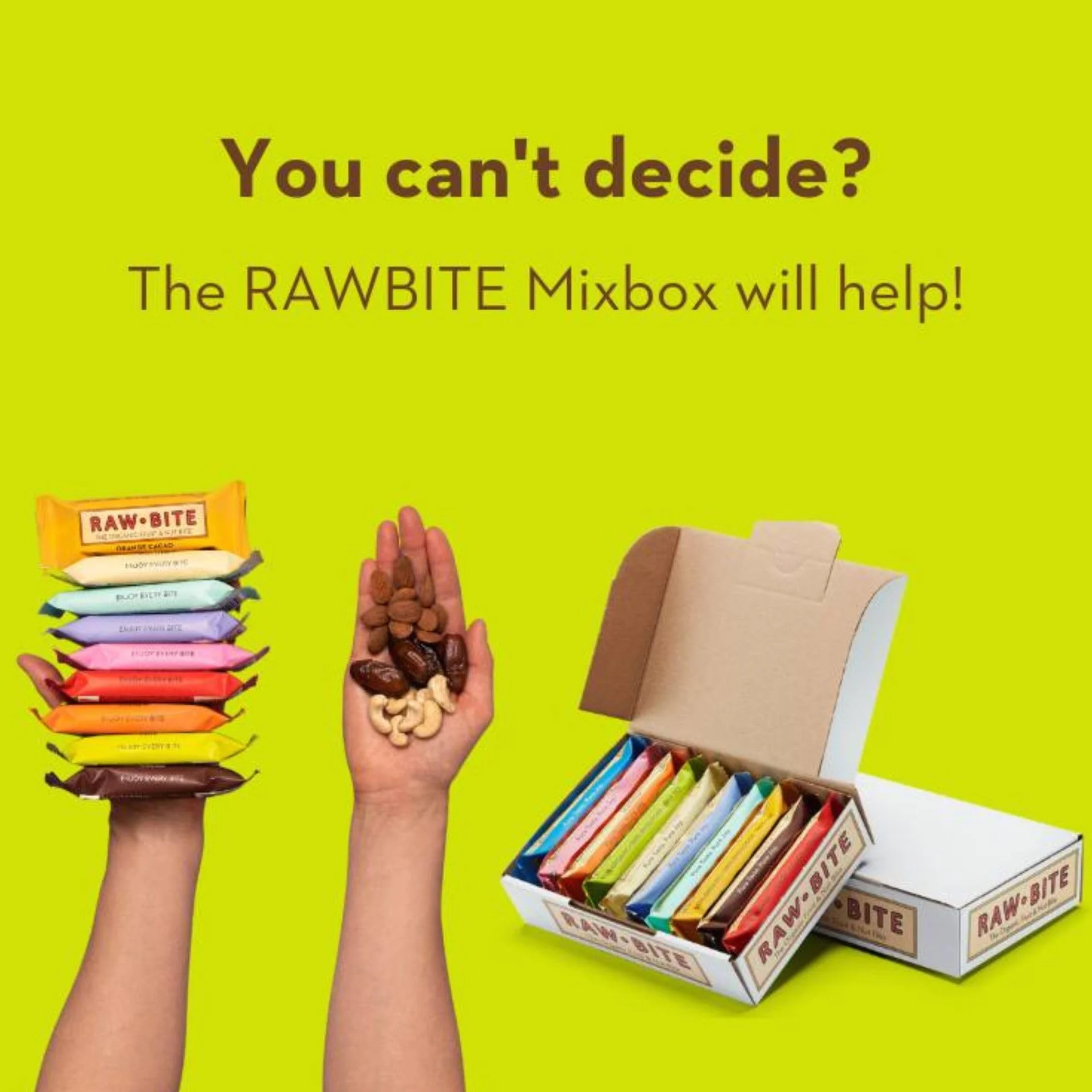RAWBITE LIME w pudełku 12 szt. – wegańskie, bezglutenowe i bez dodatku cukru – batoniki owocowo-orzechowe z sokiem z limonki (12 x 50 g)