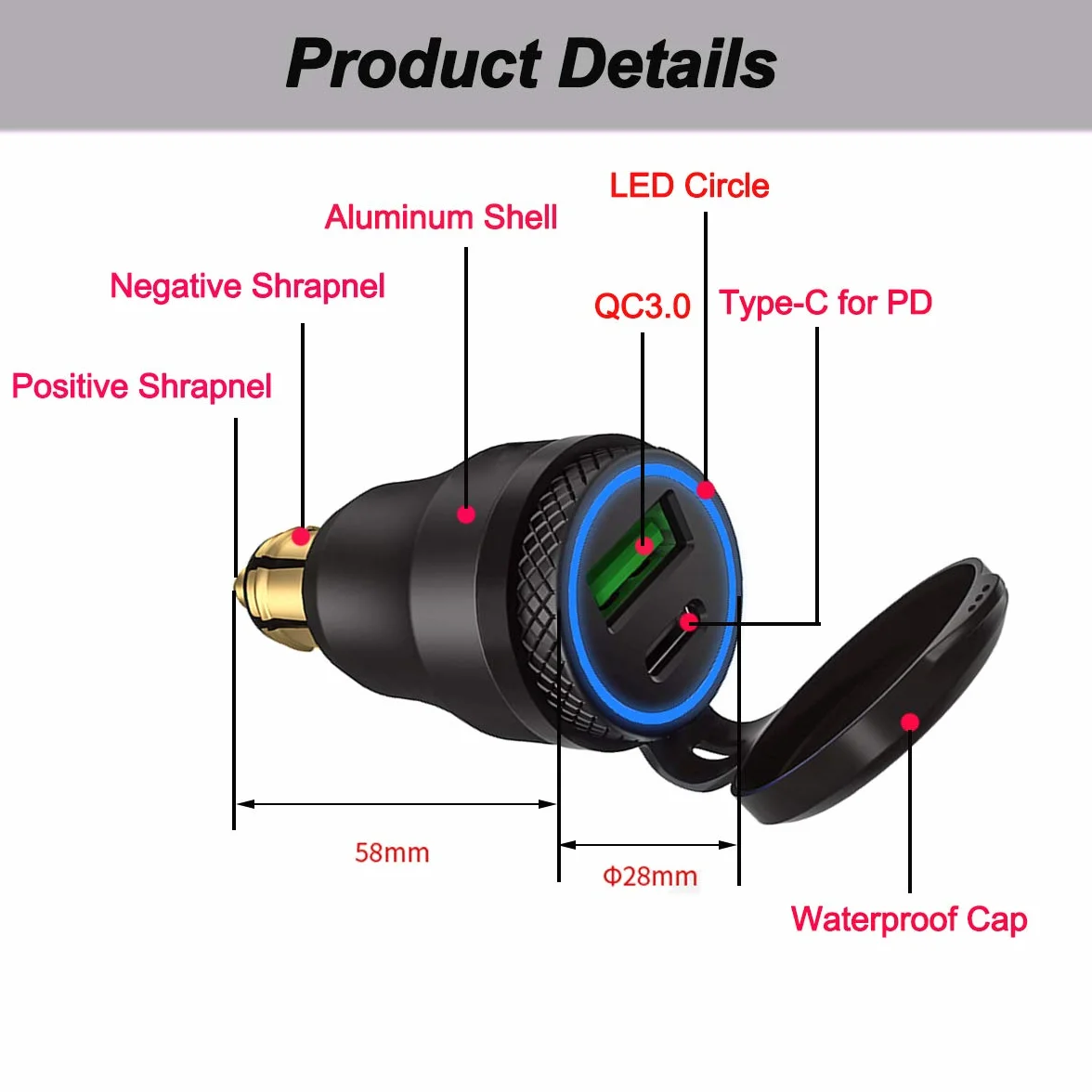 iMESTOU Aluminiowa ładowarka DIN USB C, gniazdo USB Hella do motocykli BMW, podwójna ładowarka USB QC 3.0 szybkie ładowanie, wodoodporny zasilacz do DIN 12-24 V BMW Ducati Triumph