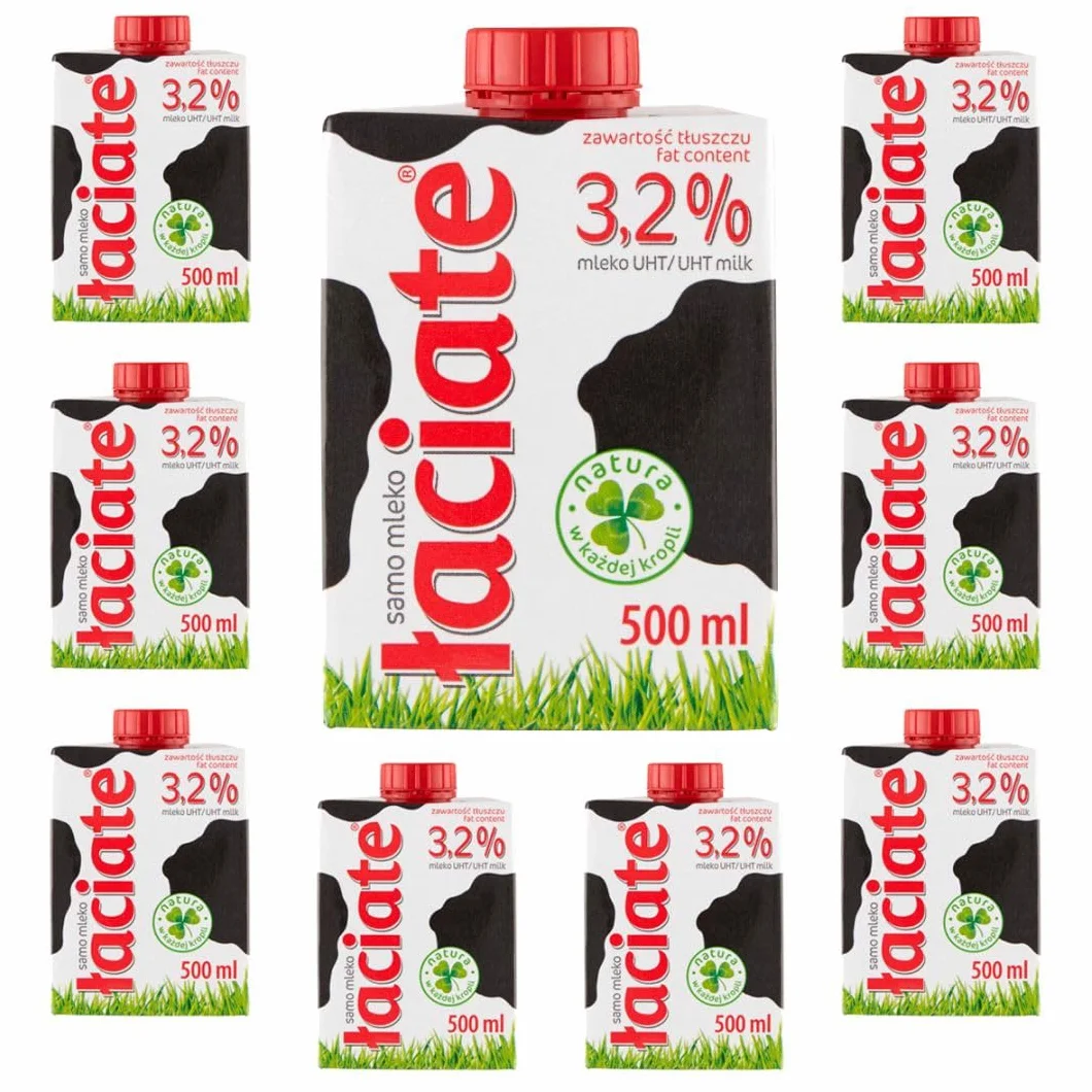 Łaciate Mleko UHT 3,2%, 500 ml, 8 sztuk, Trwałe Mleko Pełne w Kartonie