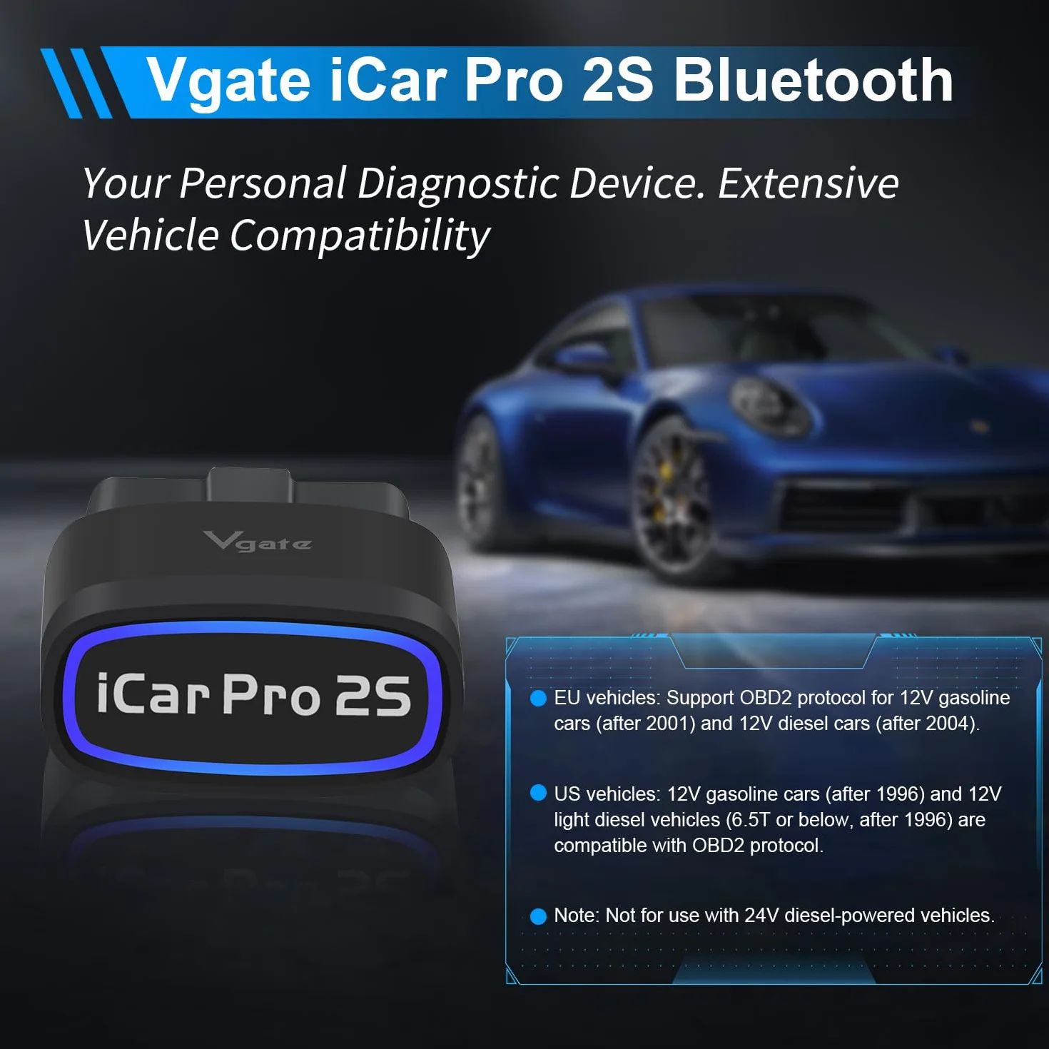 Vgate iCar Pro 2S Bluetooth OBD2 narzędzie diagnostyczne do systemów iOS, Android i Windows, narzędzie do skanowania samochodu obsługuje pojazdy elektryczne i hybrydowe
