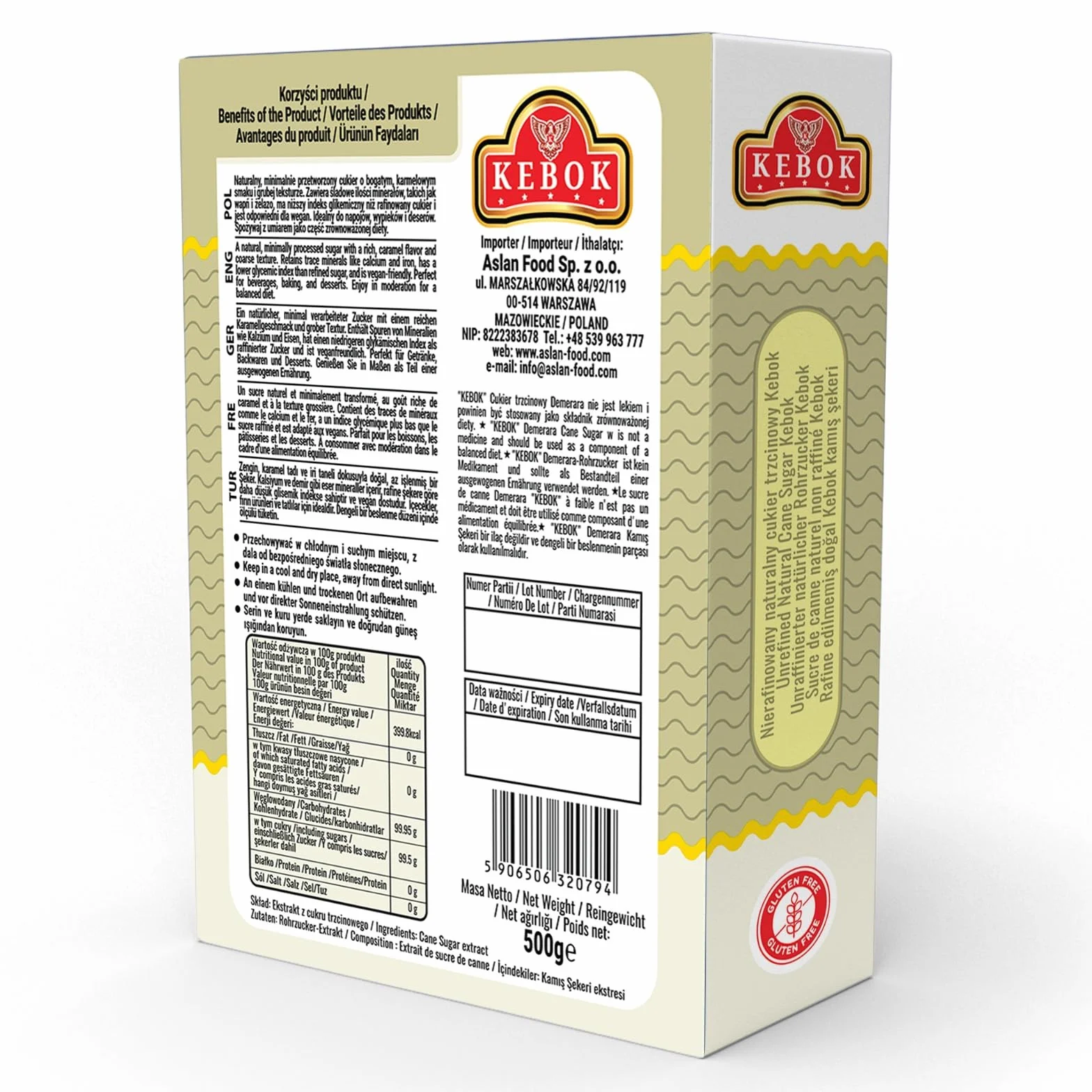 Kebok Cukier Trzcinowy Demerara, Naturalny Brązowy, 500g