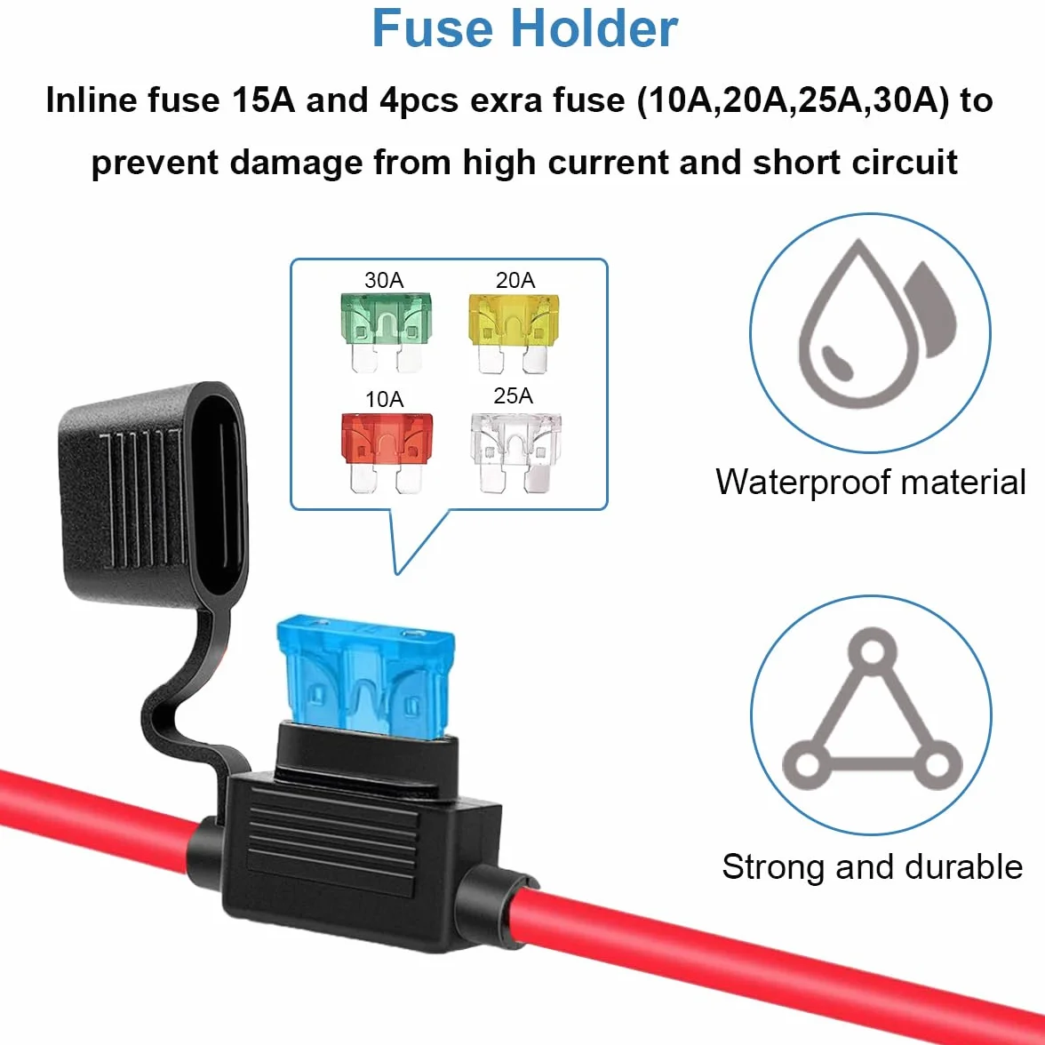Kabel przedłużający XT60 do SAE 10AWG SAE do żeńskiego kabla panelu słonecznego XT60, z bezpiecznikiem do przenośnej elektrowni solarnej (2 stopy)