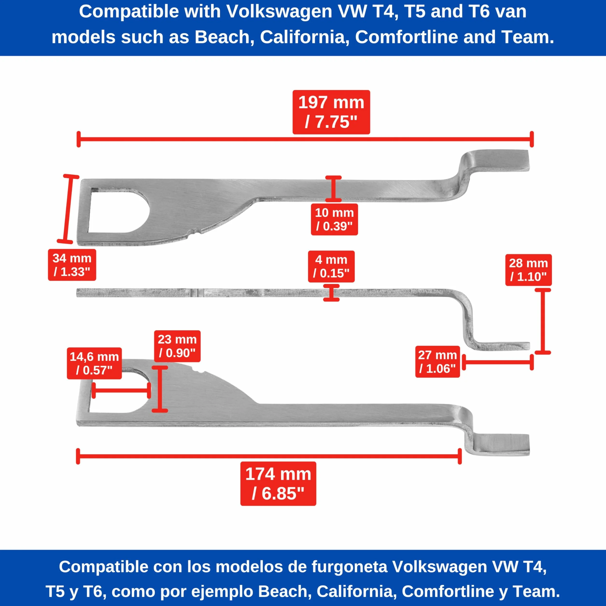 Uchwyt tylnej klapy Volkswagen VW T4 T5 T6 Bus Transporter 197 mm stal nierdzewna
