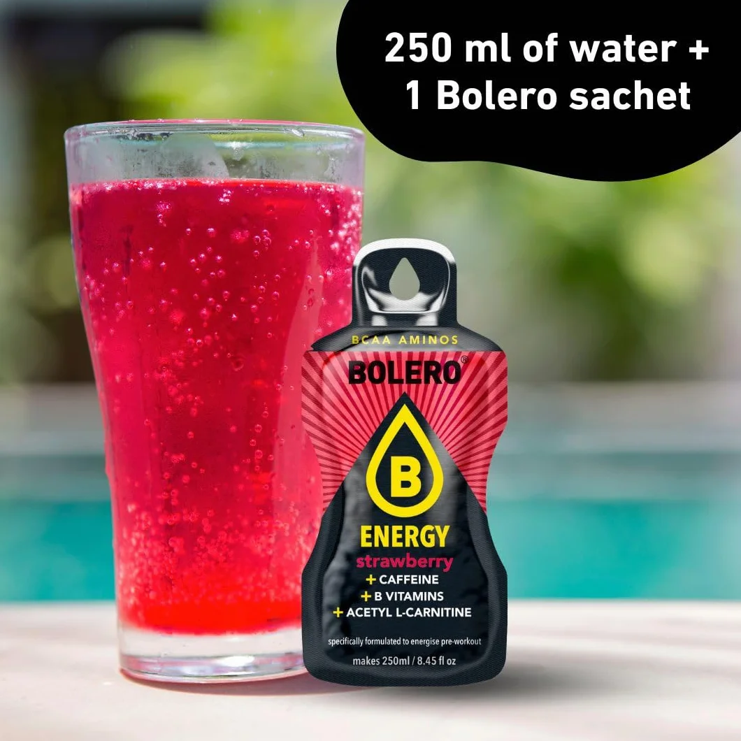 Bolero Energy Sugar-Free Powder Drink Vegan Gluten-Free Strawberry 12x7g